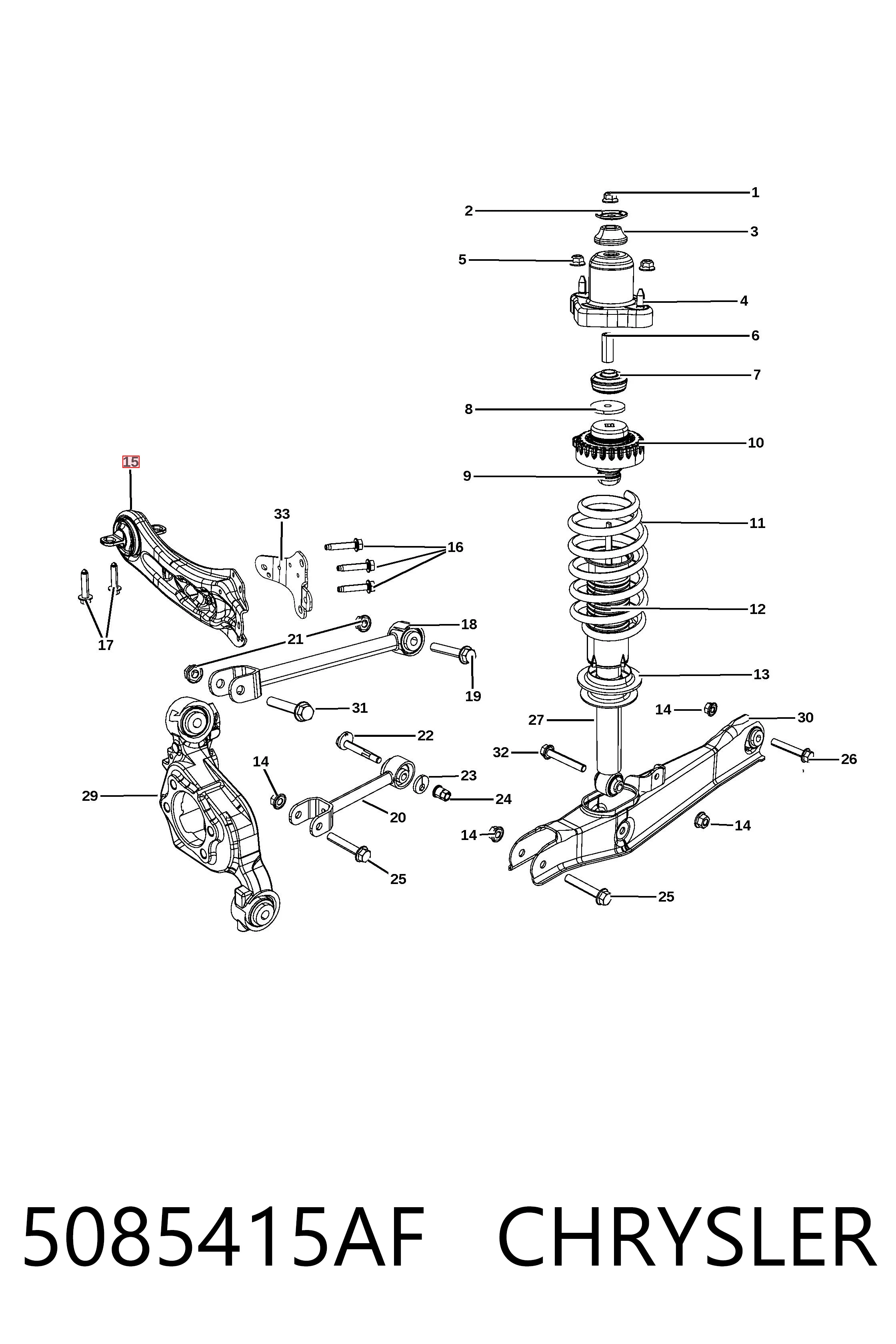 5085415AF Chrysler Brazo longitudinal inferior izquierdo de la suspensión trasera