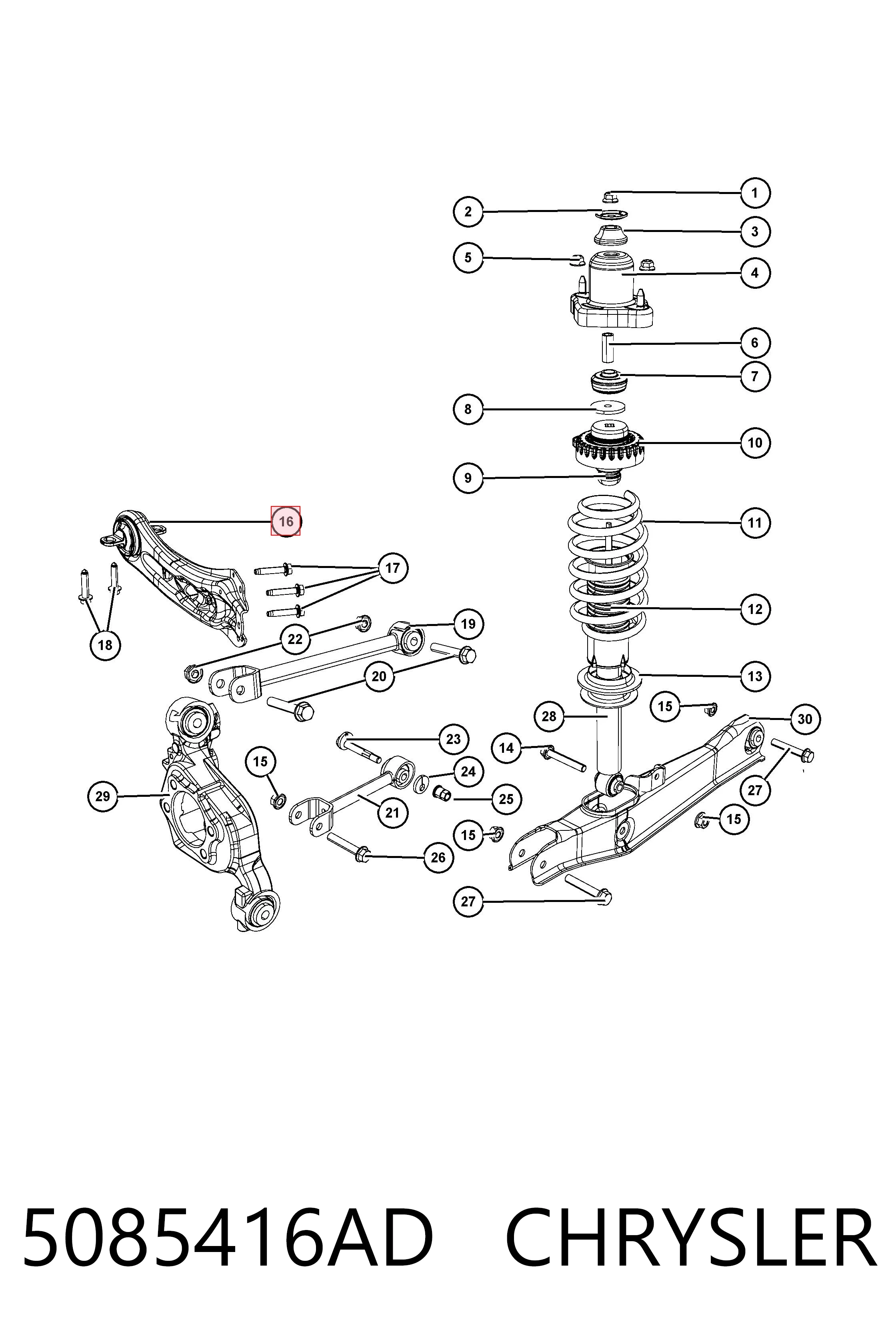 5085416AD Chrysler Mangueta trasera derecha (suspensión)