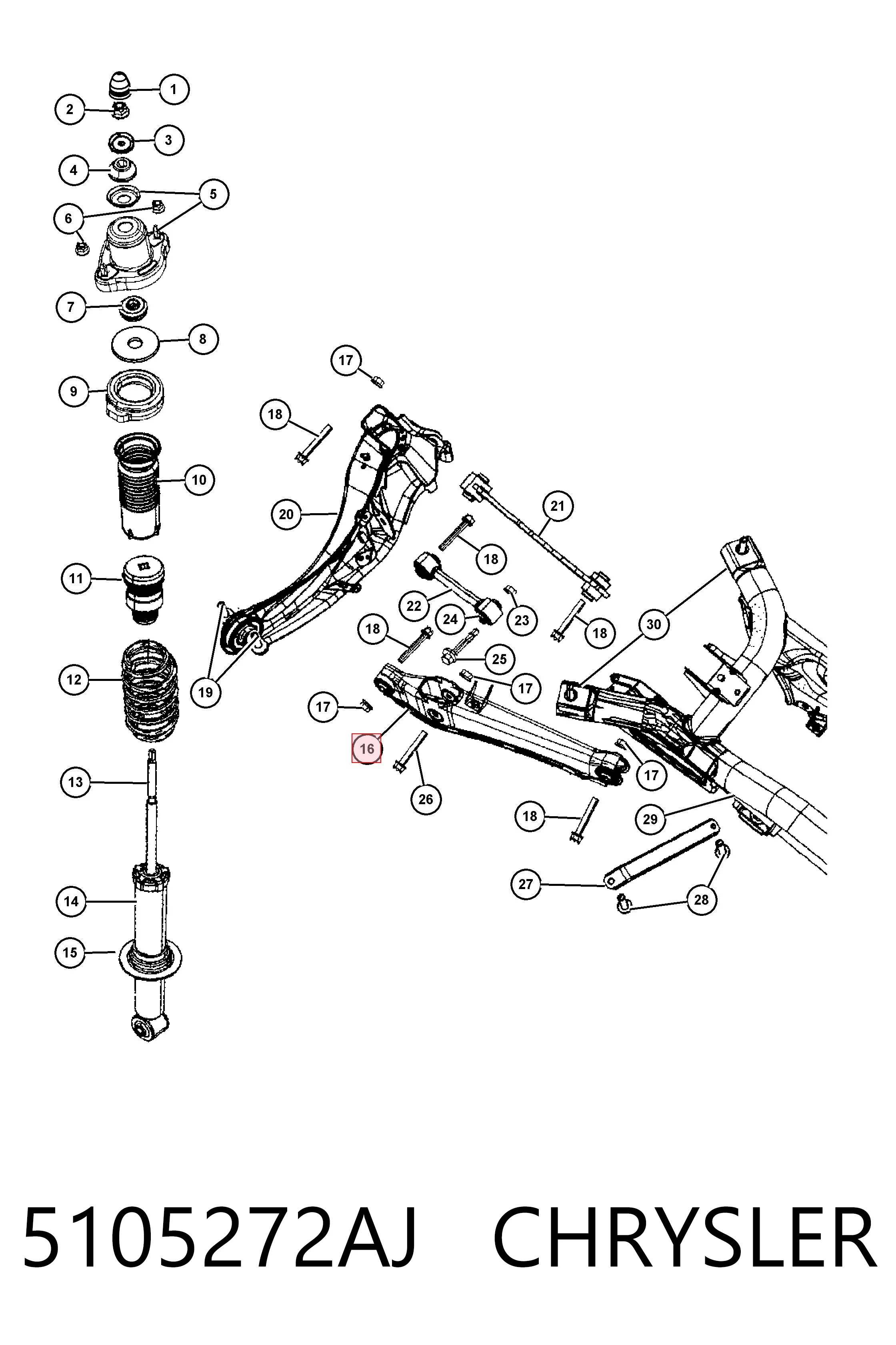 5105272AJ Chrysler Brazo inferior trasero izquierdo/derecho