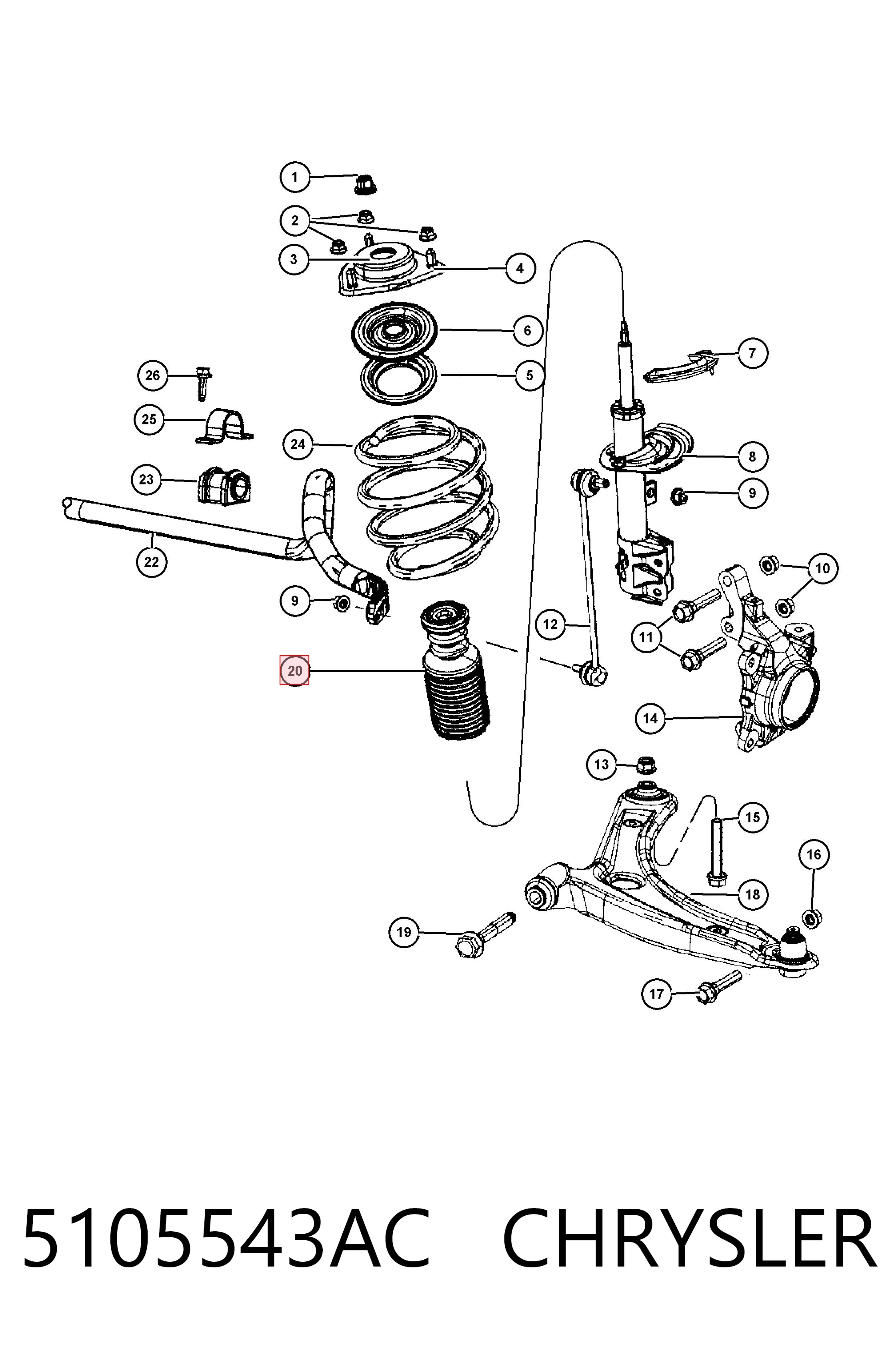 Guardapolvo del amortiguador delantero 5105543AC CHRYSLER