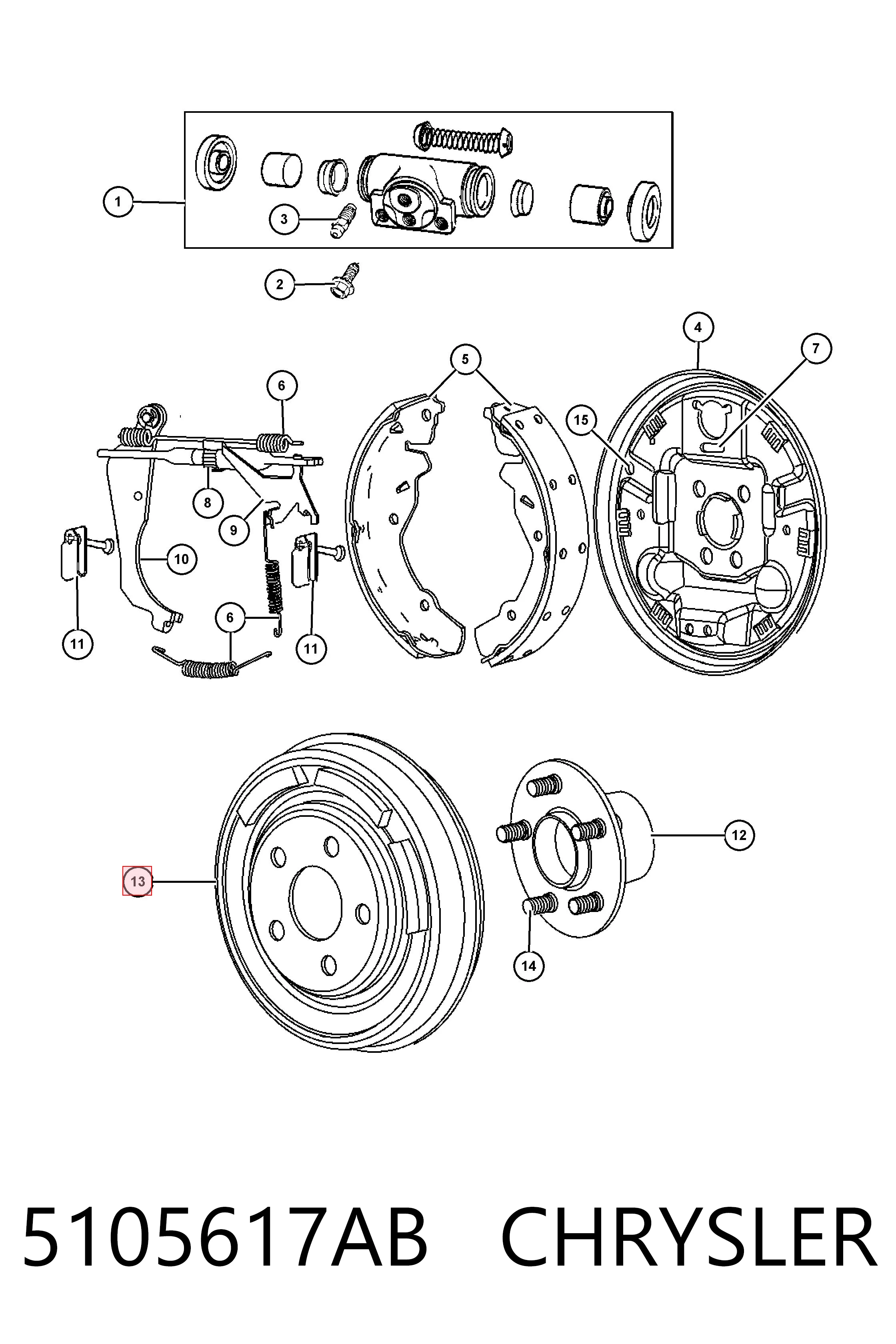 5105617AB Chrysler Tambor de freno trasero
