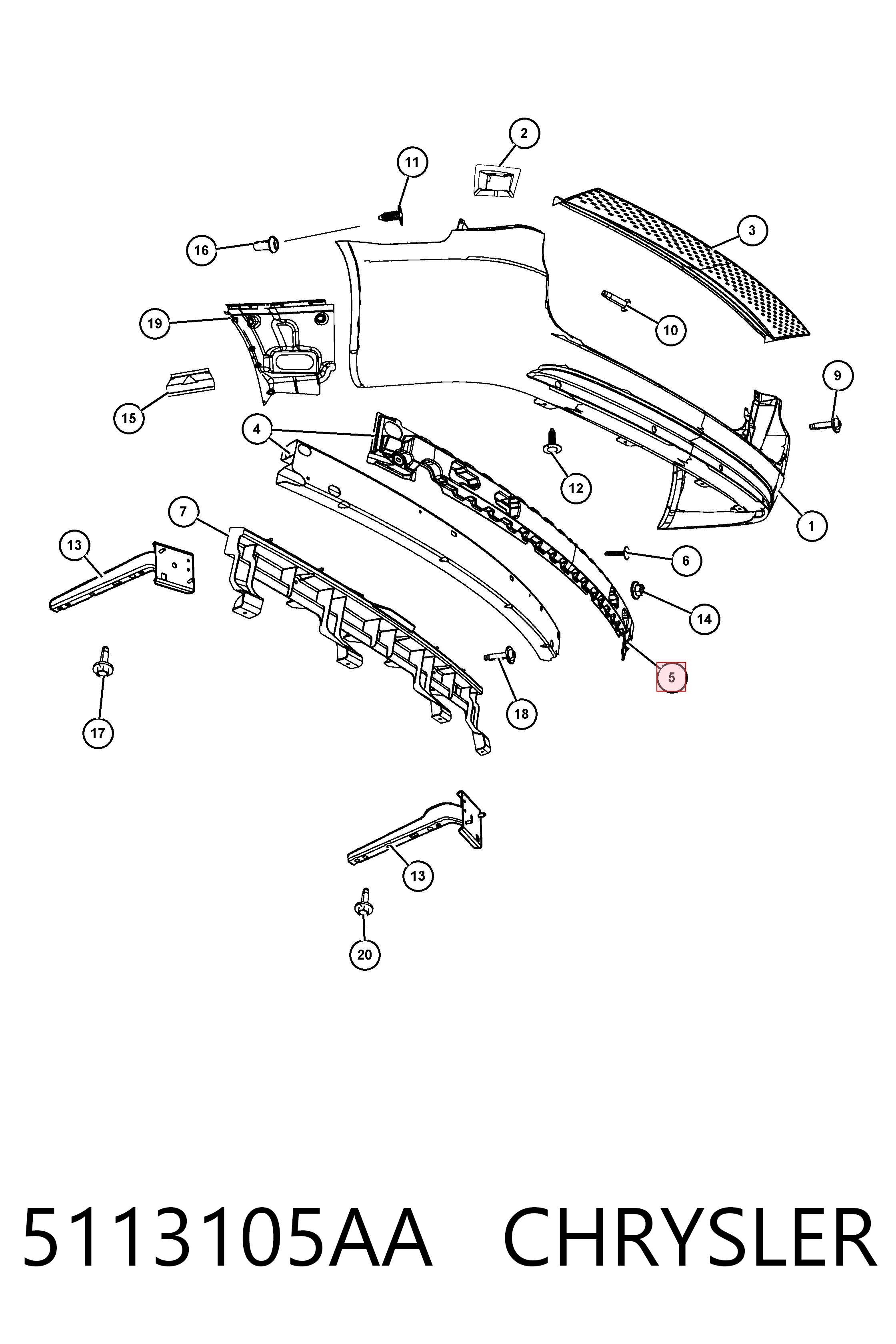 Absorbedor de parachoques trasero 5113105AA CHRYSLER