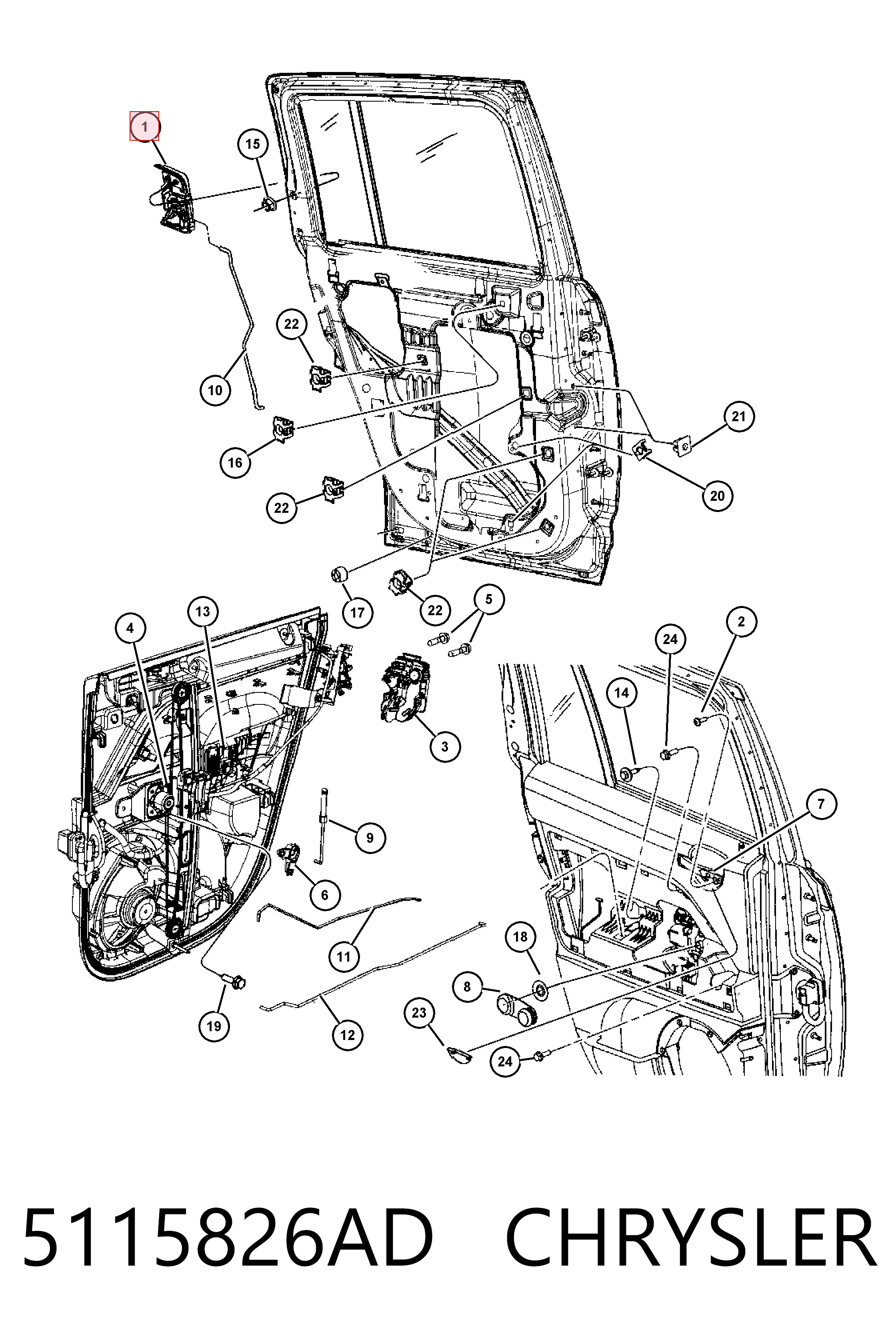 5115826AD Chrysler Manija exterior derecha de puerta trasera