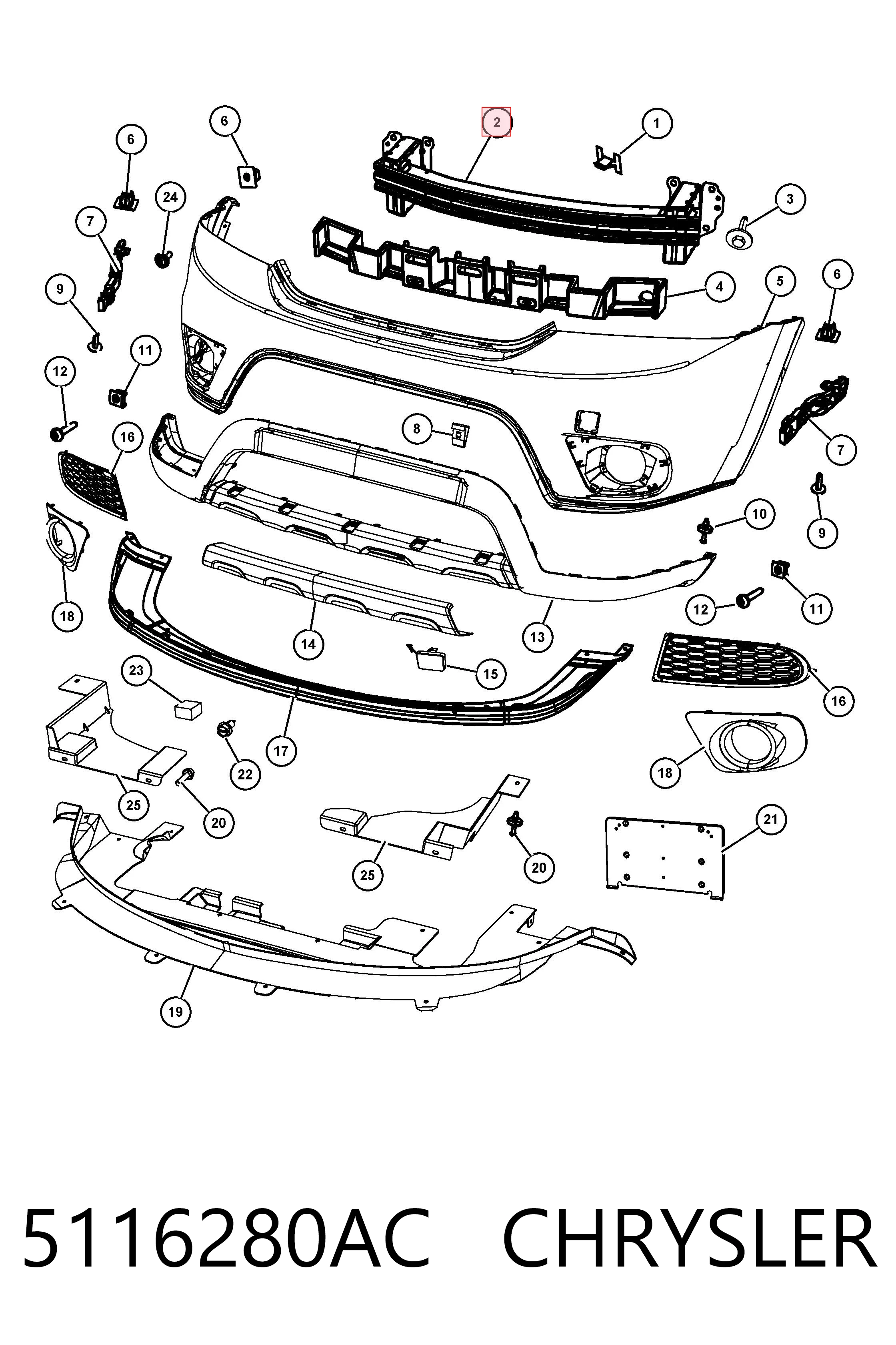 Refuerzo de parachoques delantero 5116280AC CHRYSLER