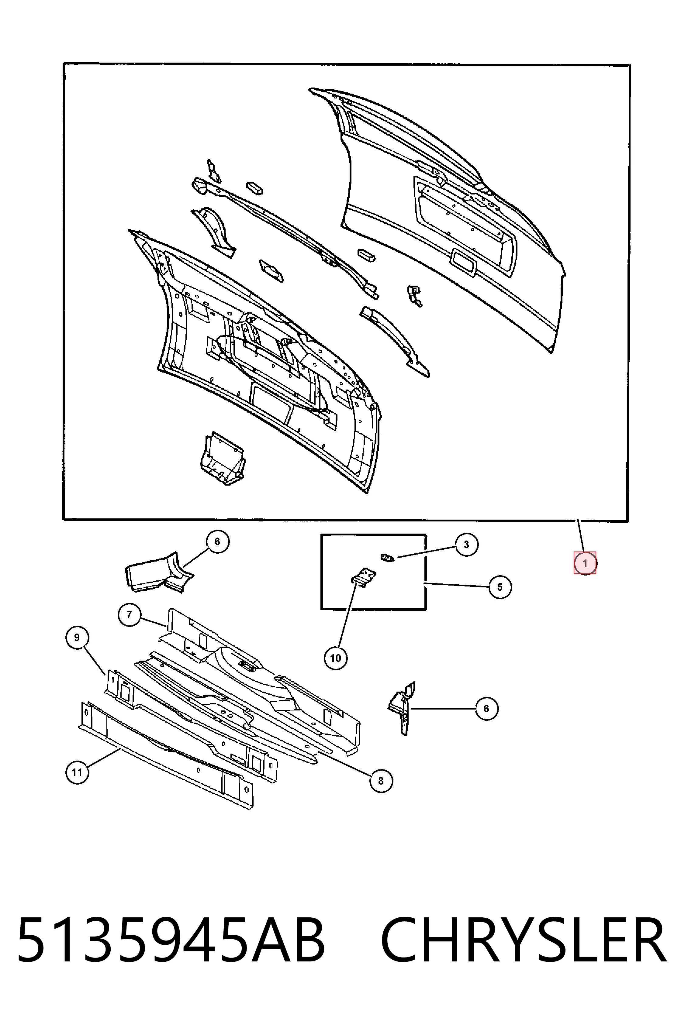Porton trasero para Chrysler Voyager III RG, RS
