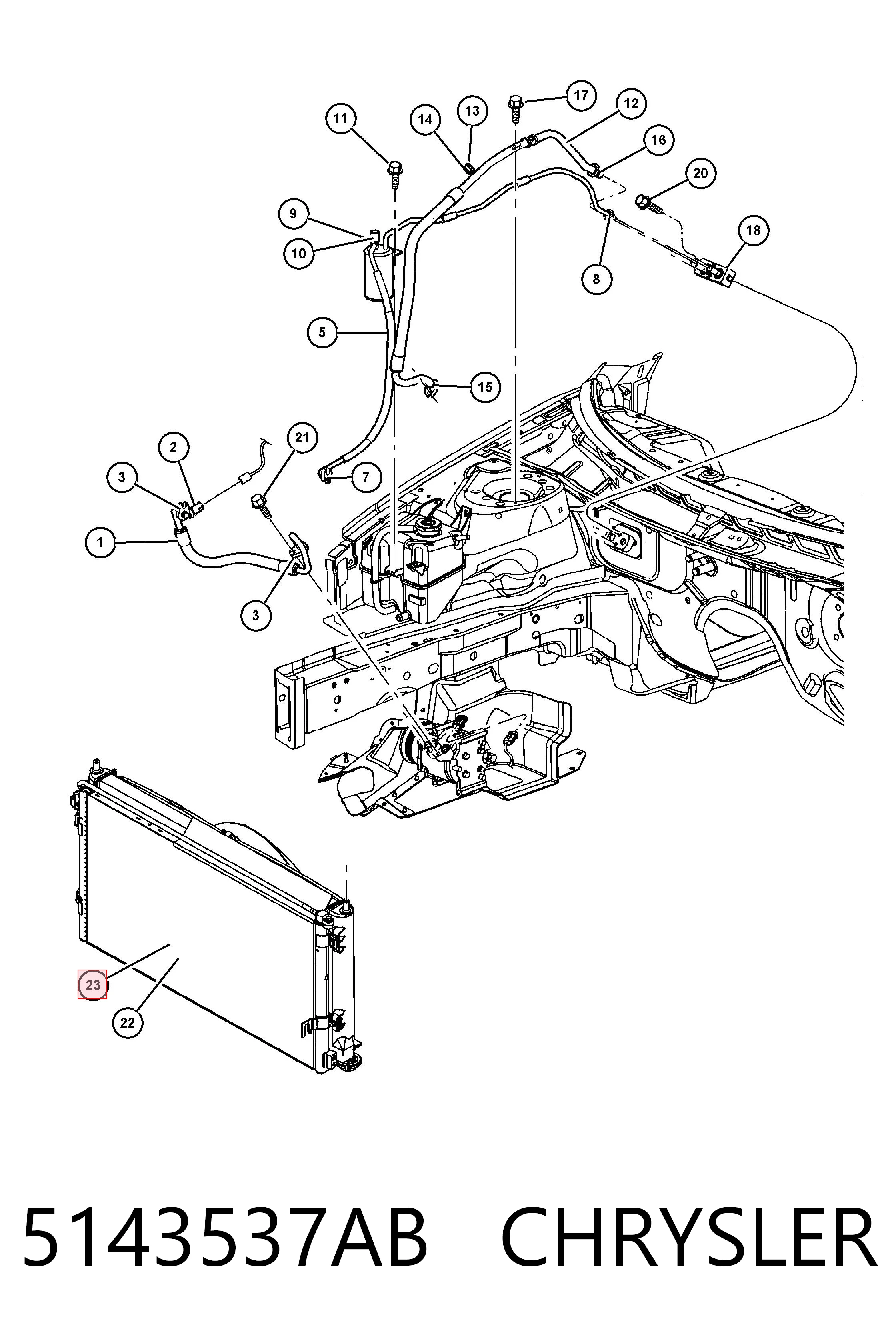 5143537AB Chrysler Radiador de aire acondicionado