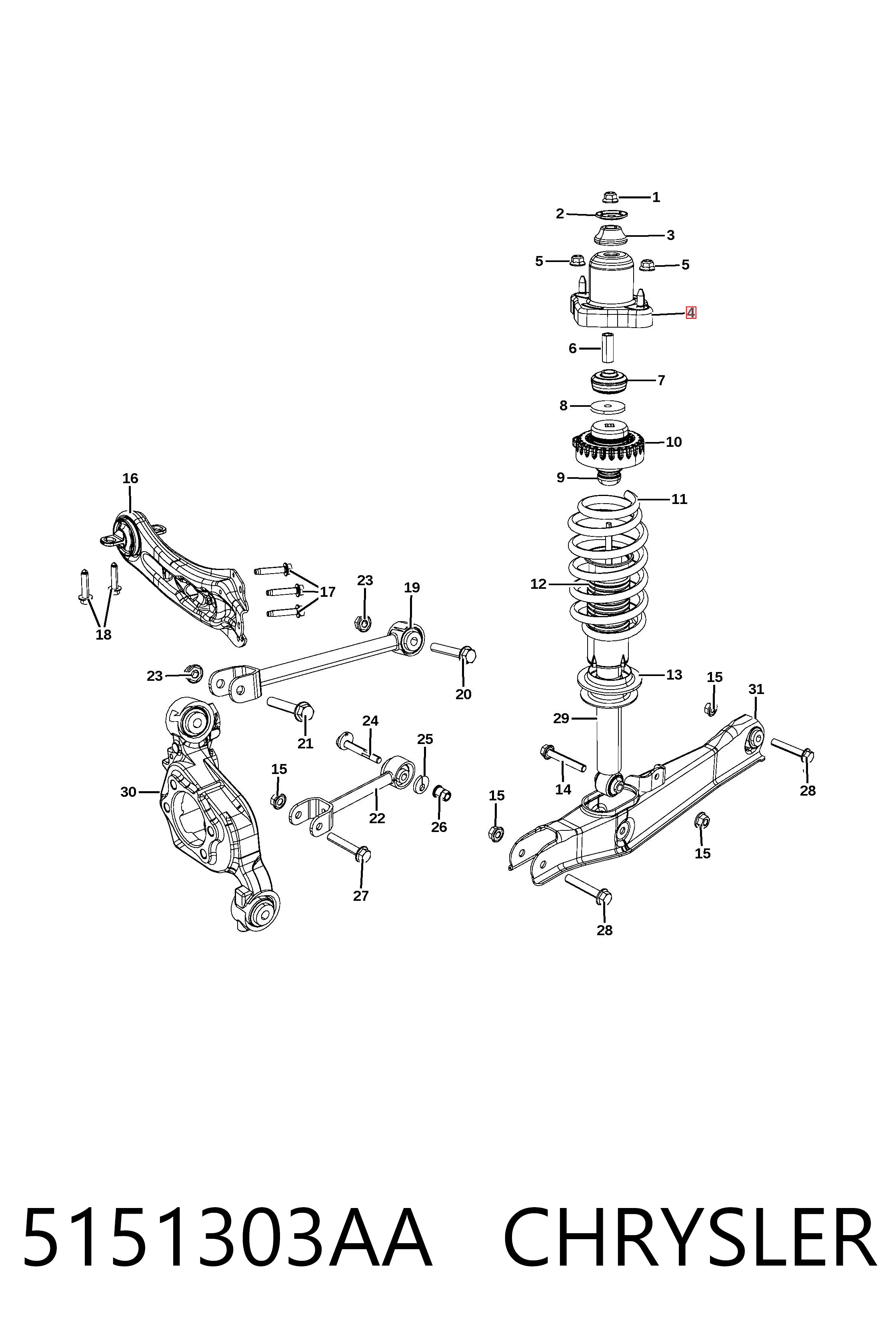 5151303AA Chrysler Soporte amortiguador trasero