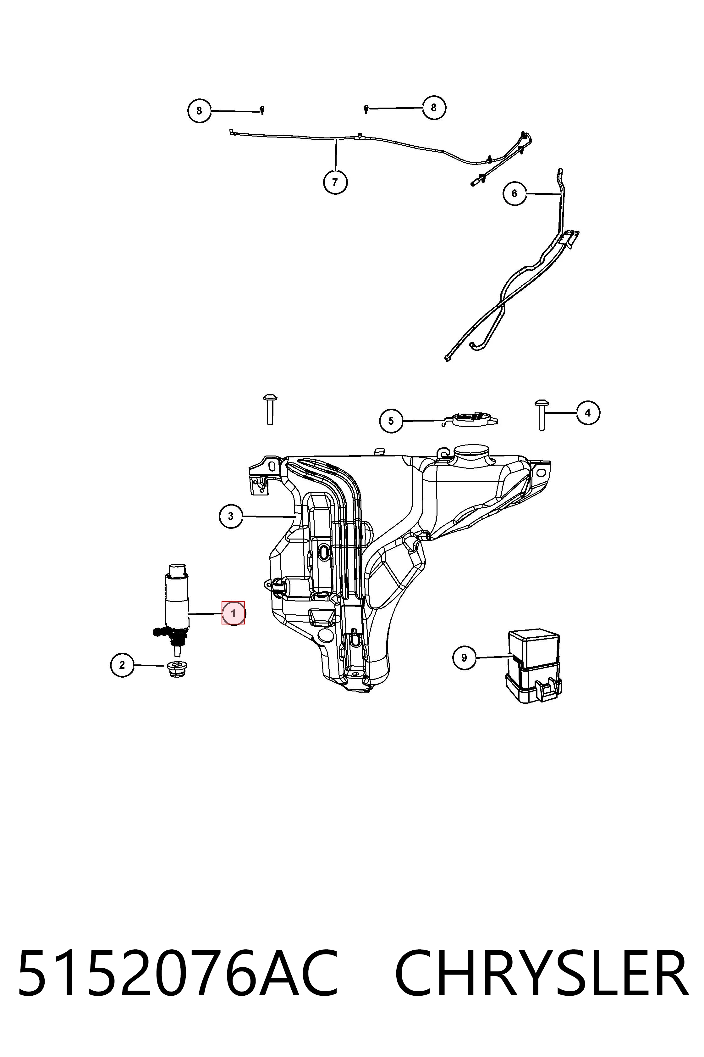 5152076AC Chrysler Bomba de agua de lavado, lavado de parabrisas, delantera