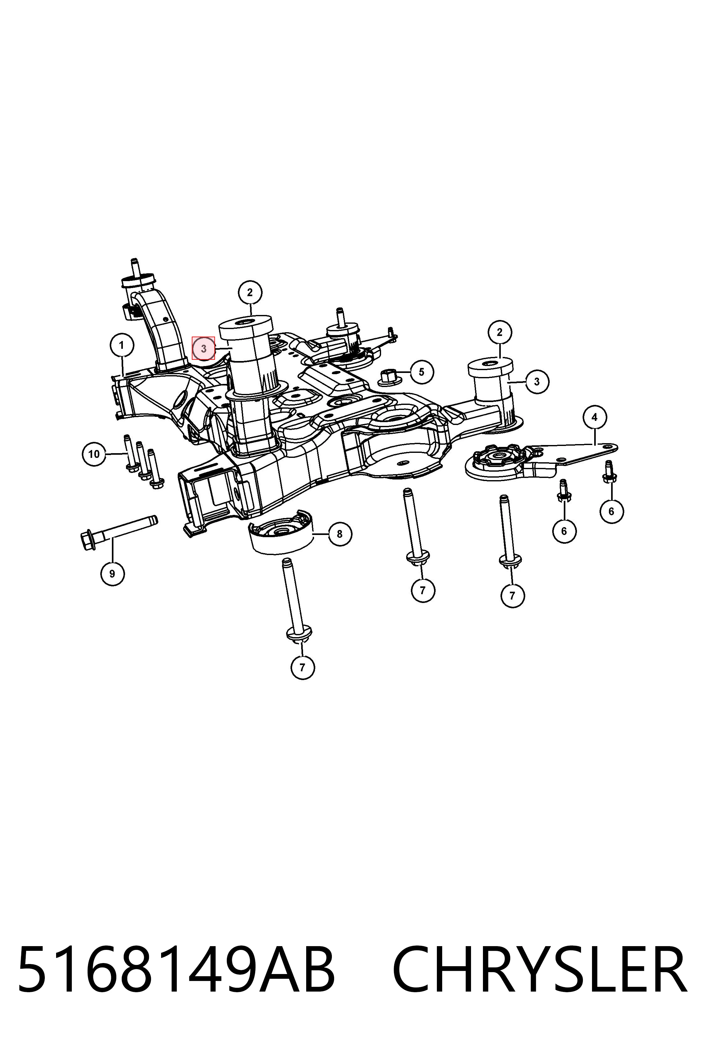 5168149AB Chrysler Buje silencioso del subchasis delantero