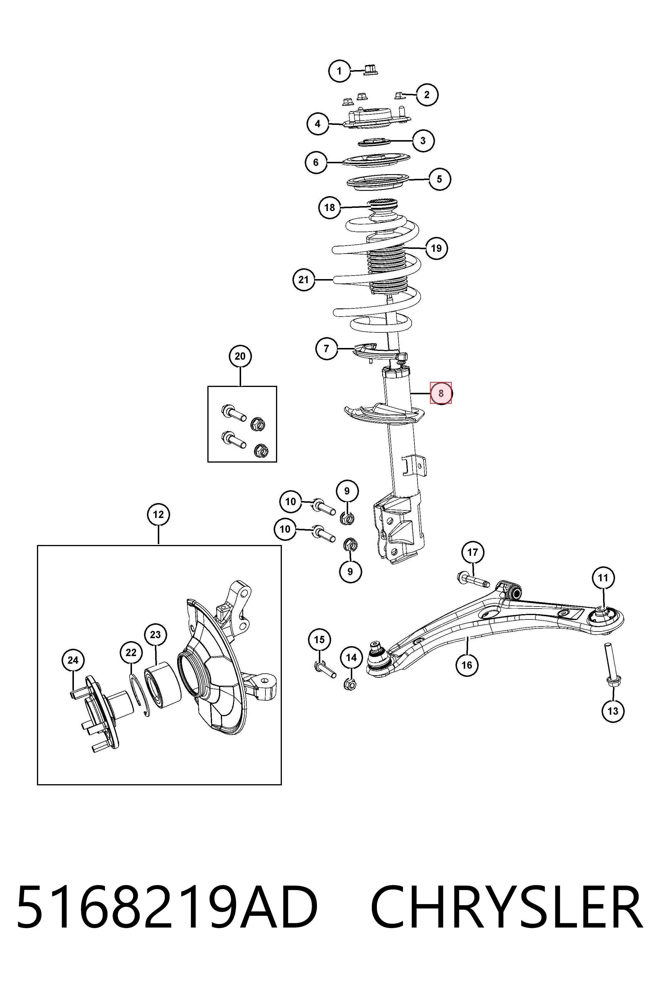 5168219AD Chrysler Amortiguador frontal izquierdo