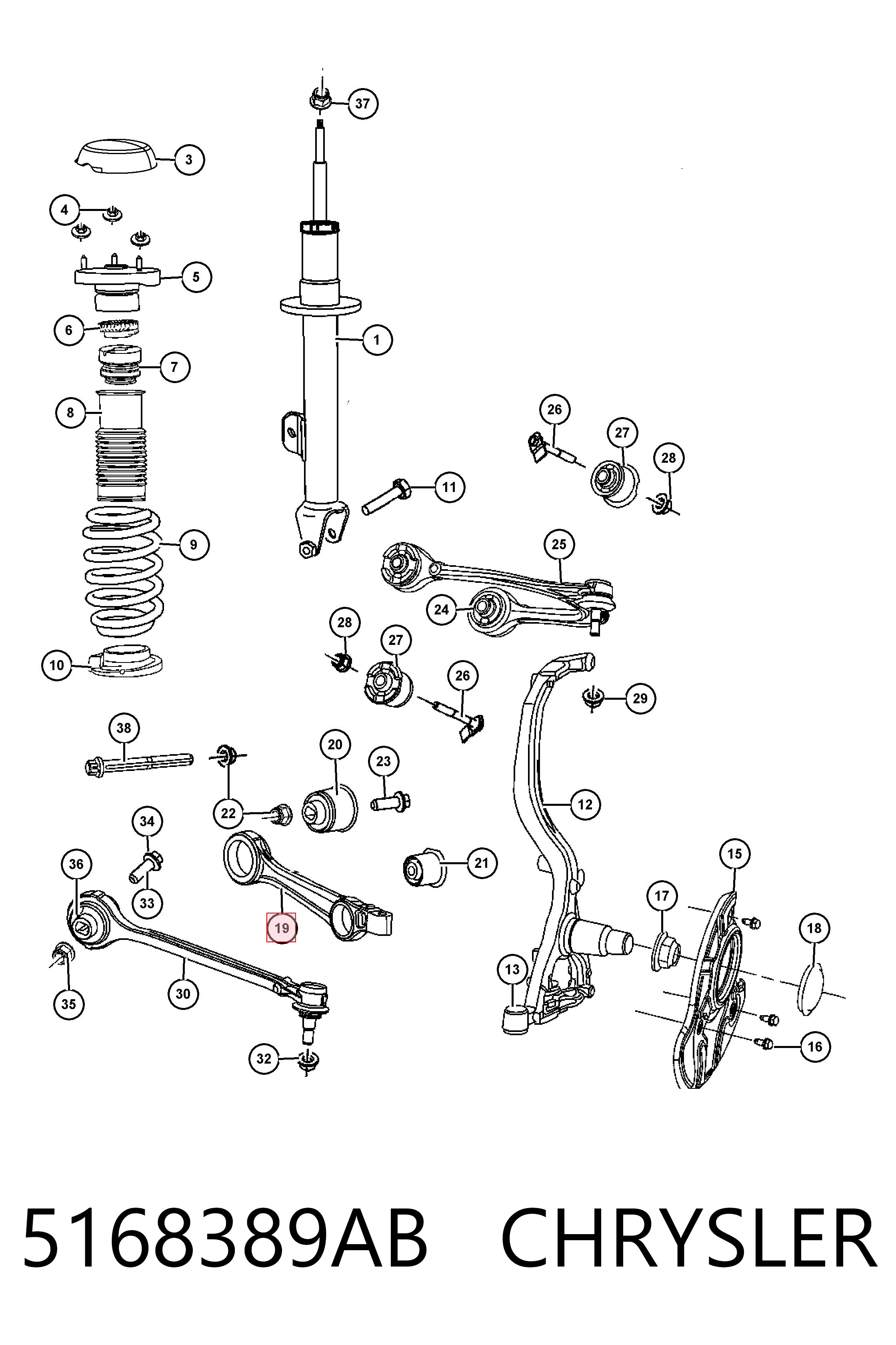 5168389AB Chrysler Brazo inferior izquierdo/derecho de suspensión delantera
