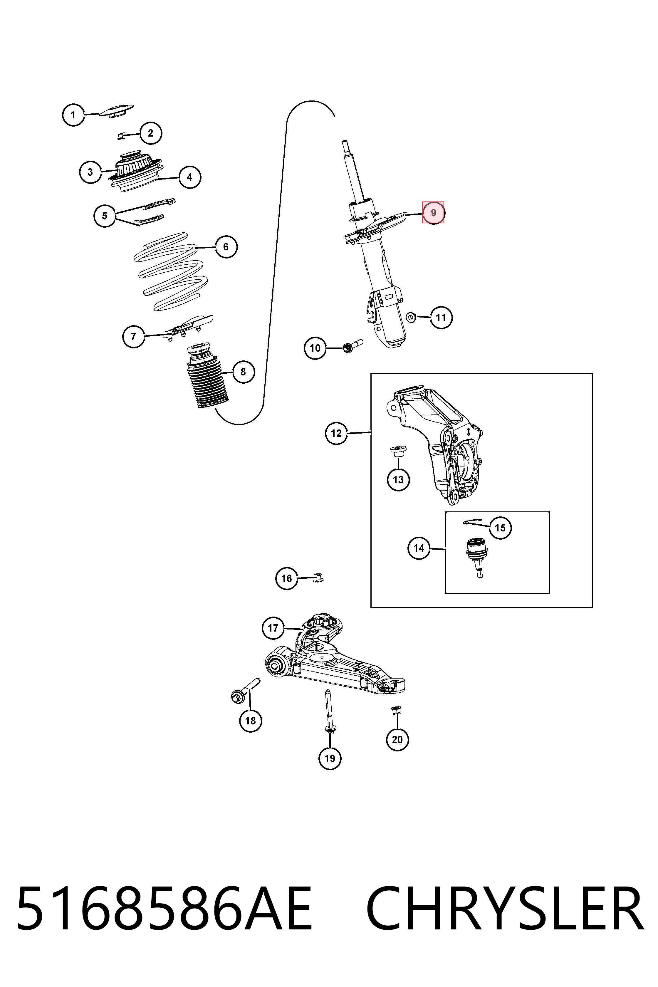 Amortiguador delantero derecho 5168586AE CHRYSLER