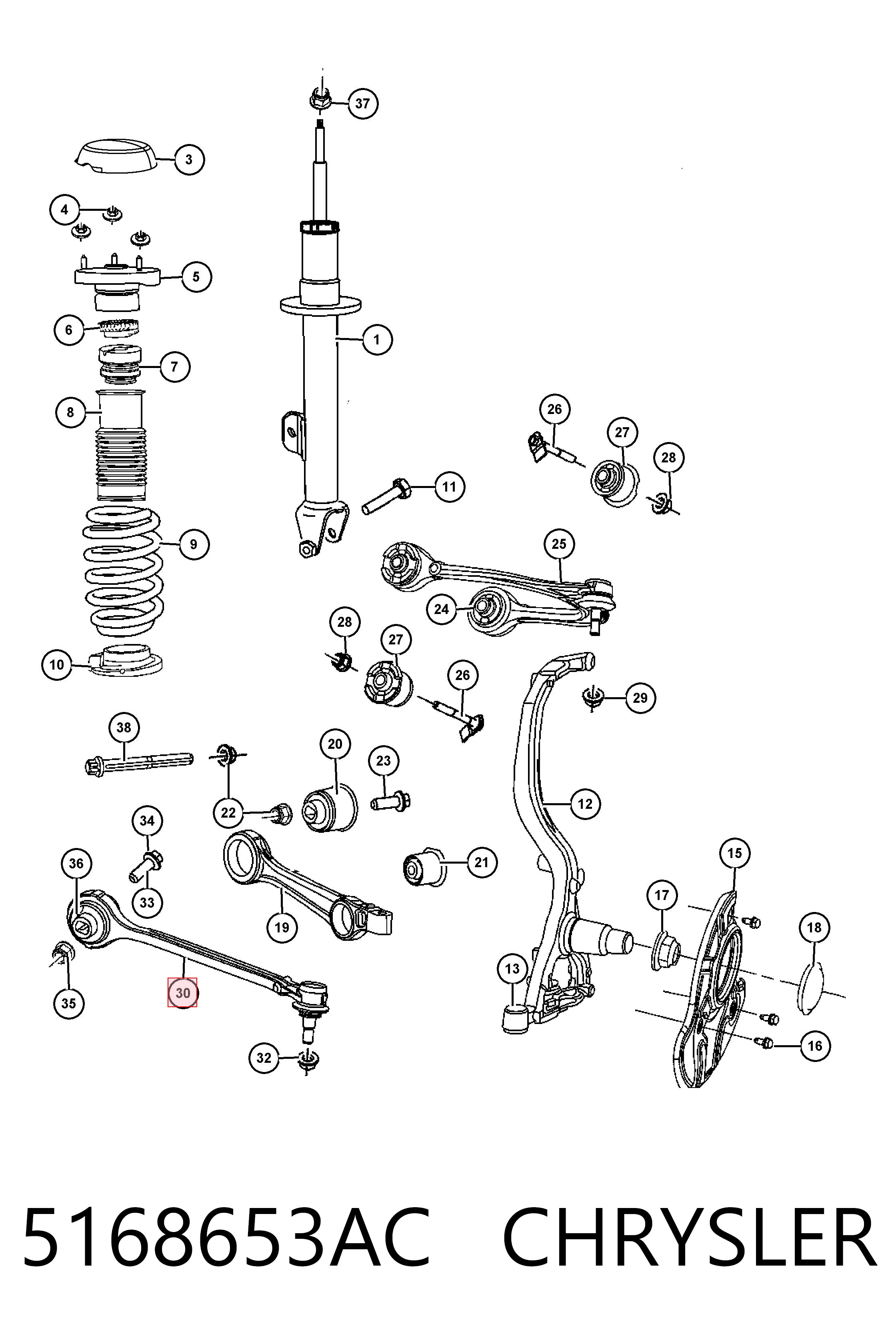 5168653AC Chrysler Brazo inferior izquierdo de la suspensión delantera
