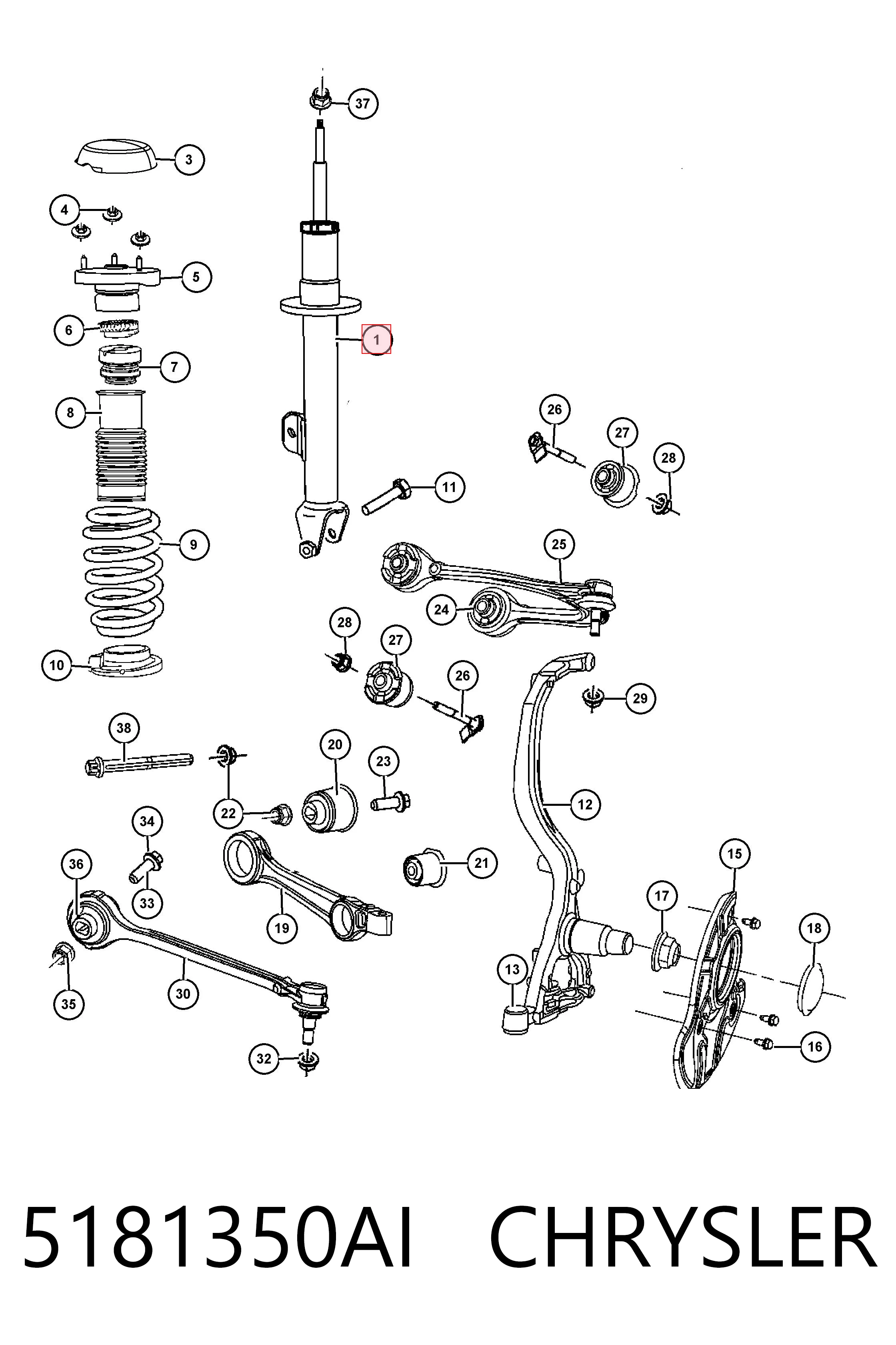 5181350AI Chrysler Amortiguador eje delantero derecha