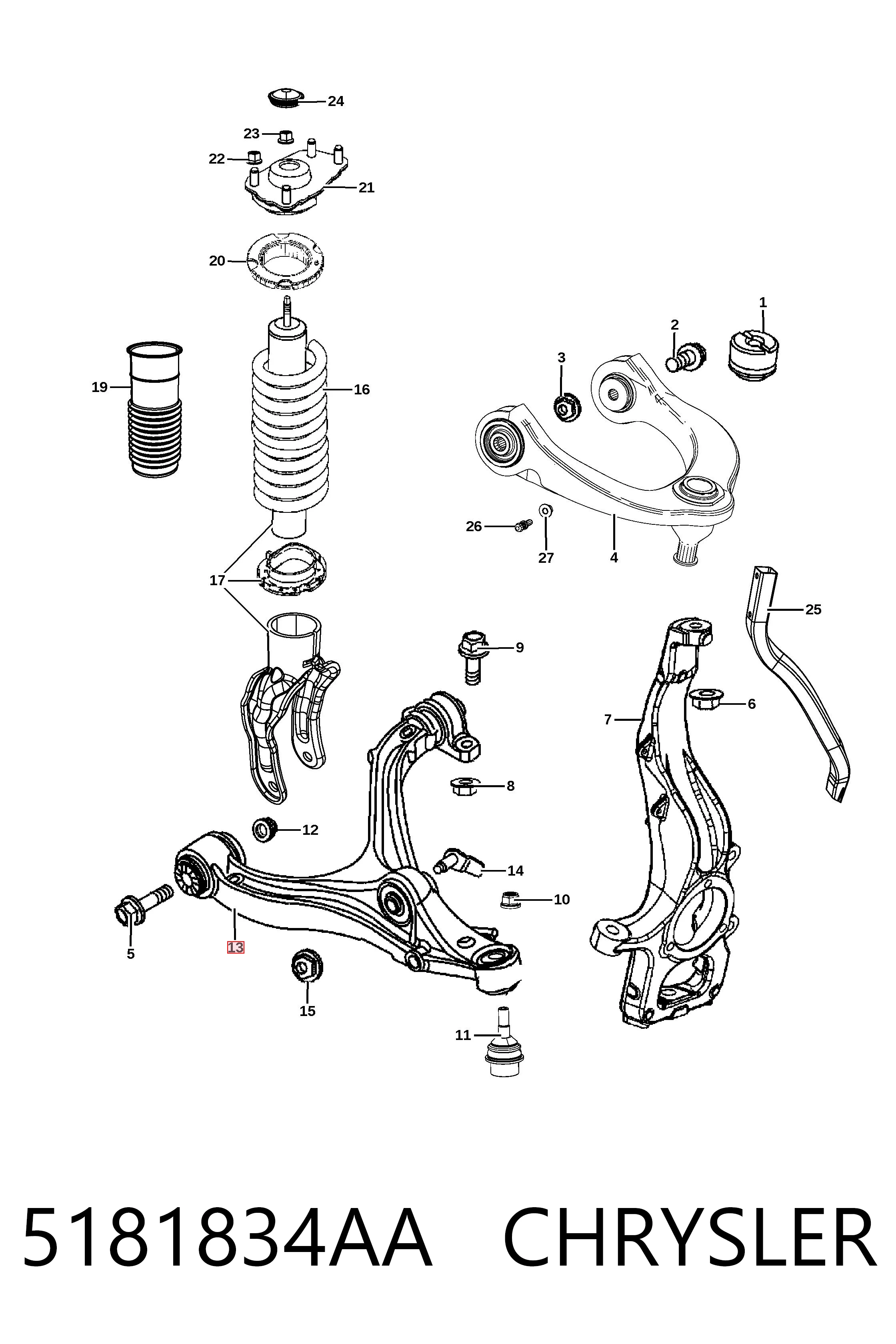 Brazo inferior derecho de la suspensión delantera 5181834AA CHRYSLER