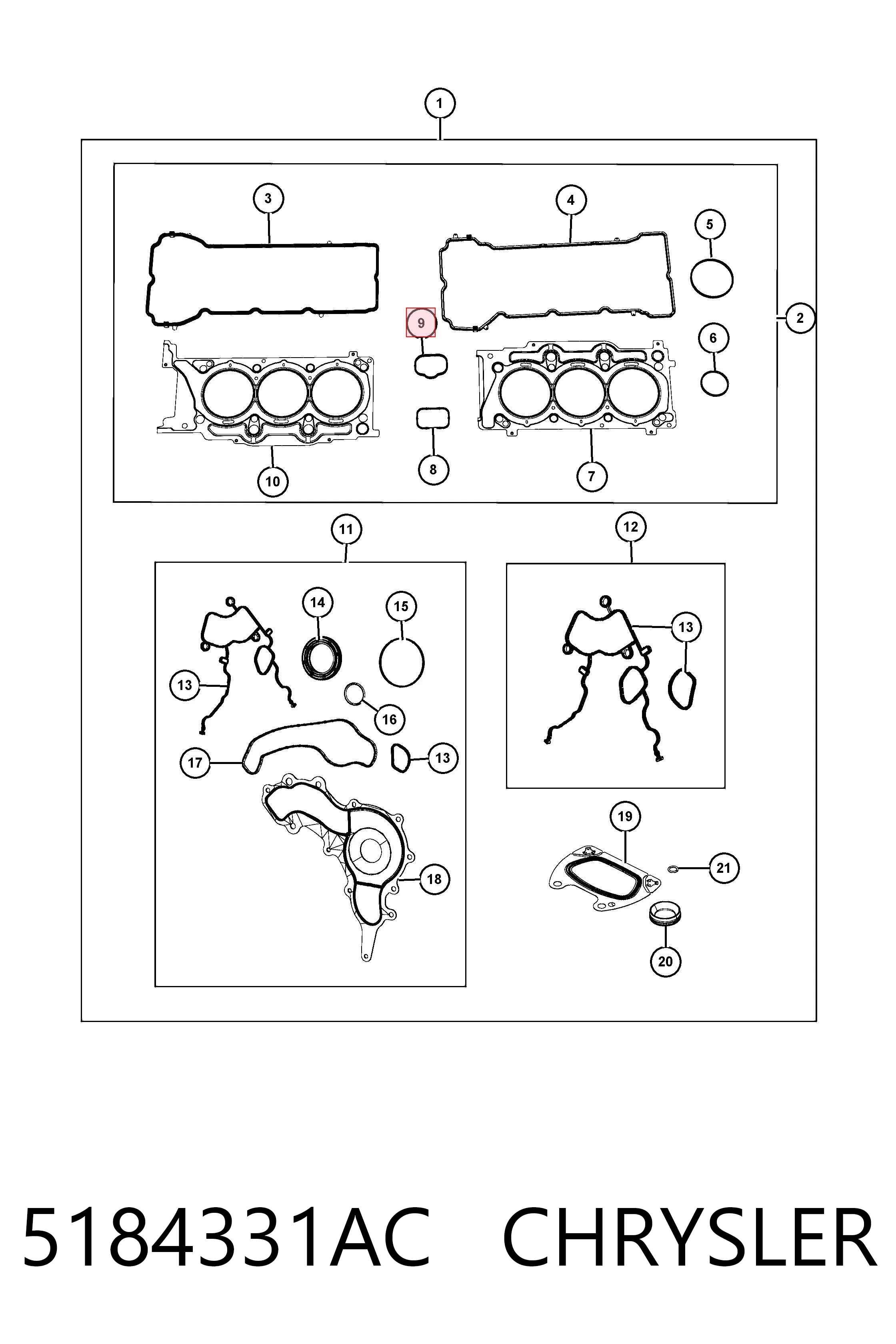 5184331AC Chrysler Juego de juntas, colector de admisión