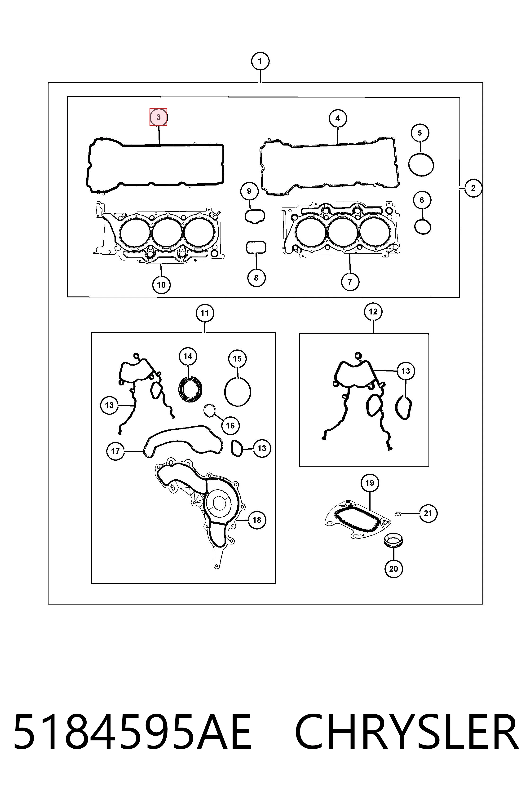 5184595AE Chrysler Junta de tapa de válvulas derecha