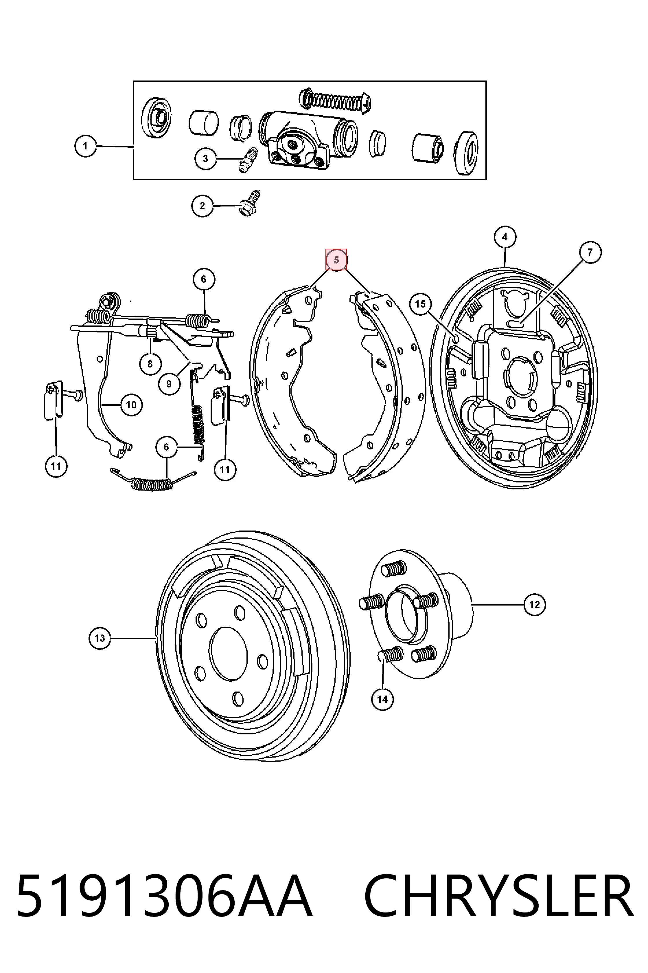 5191306AA Chrysler Zapatas de freno de tambor traseras
