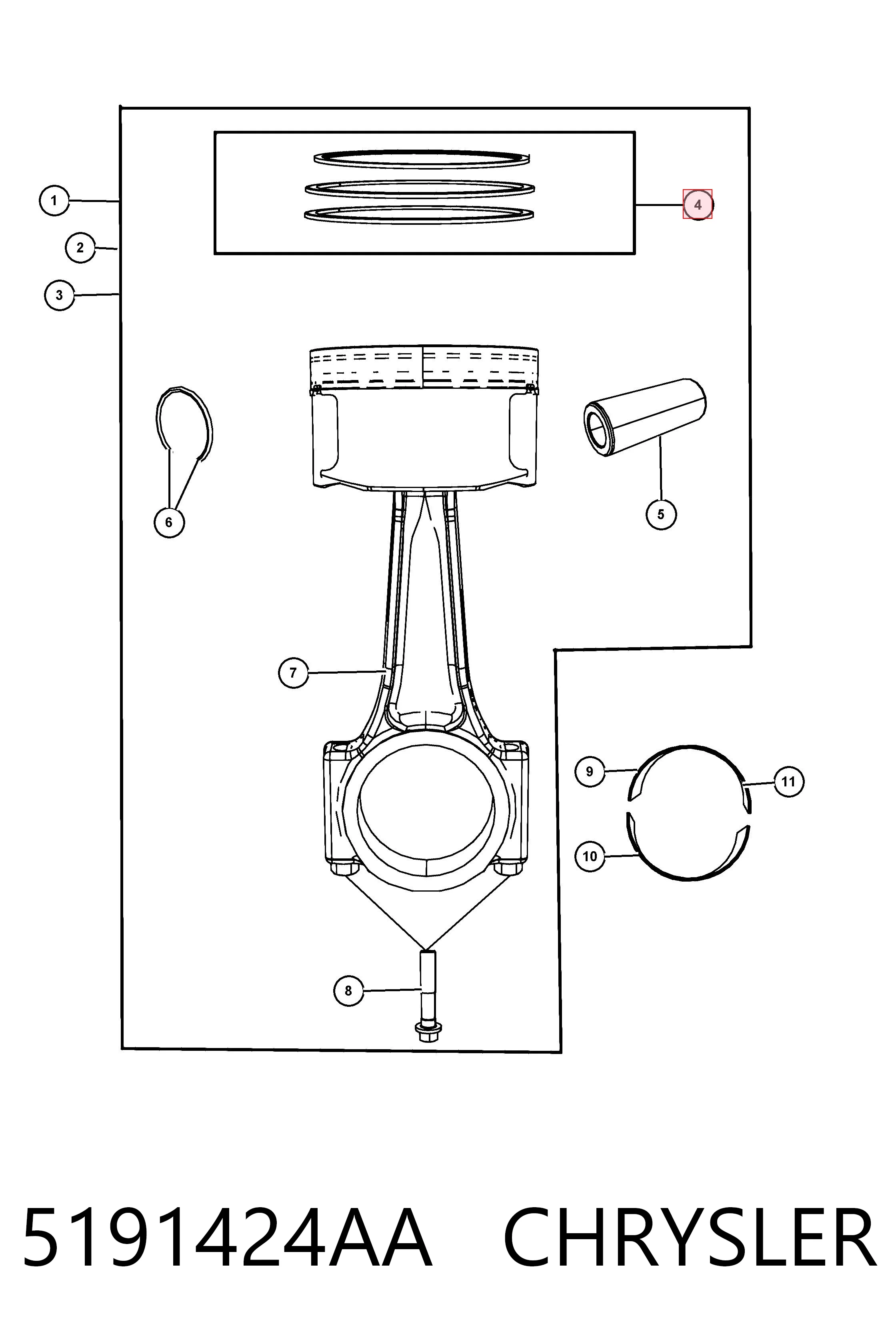 5191424AA Chrysler Juego de anillos de pistón, motor, STD