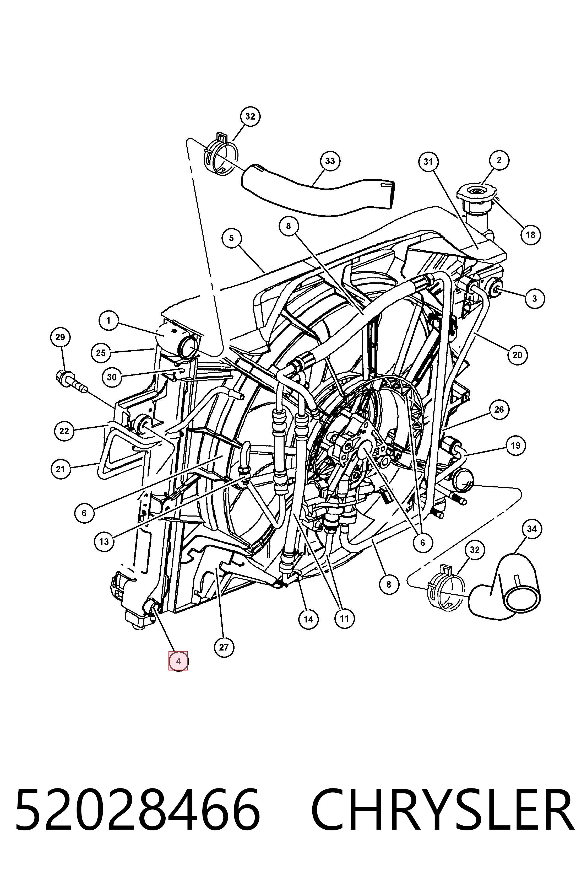Radiador de refrigeración del motor 52028466 CHRYSLER