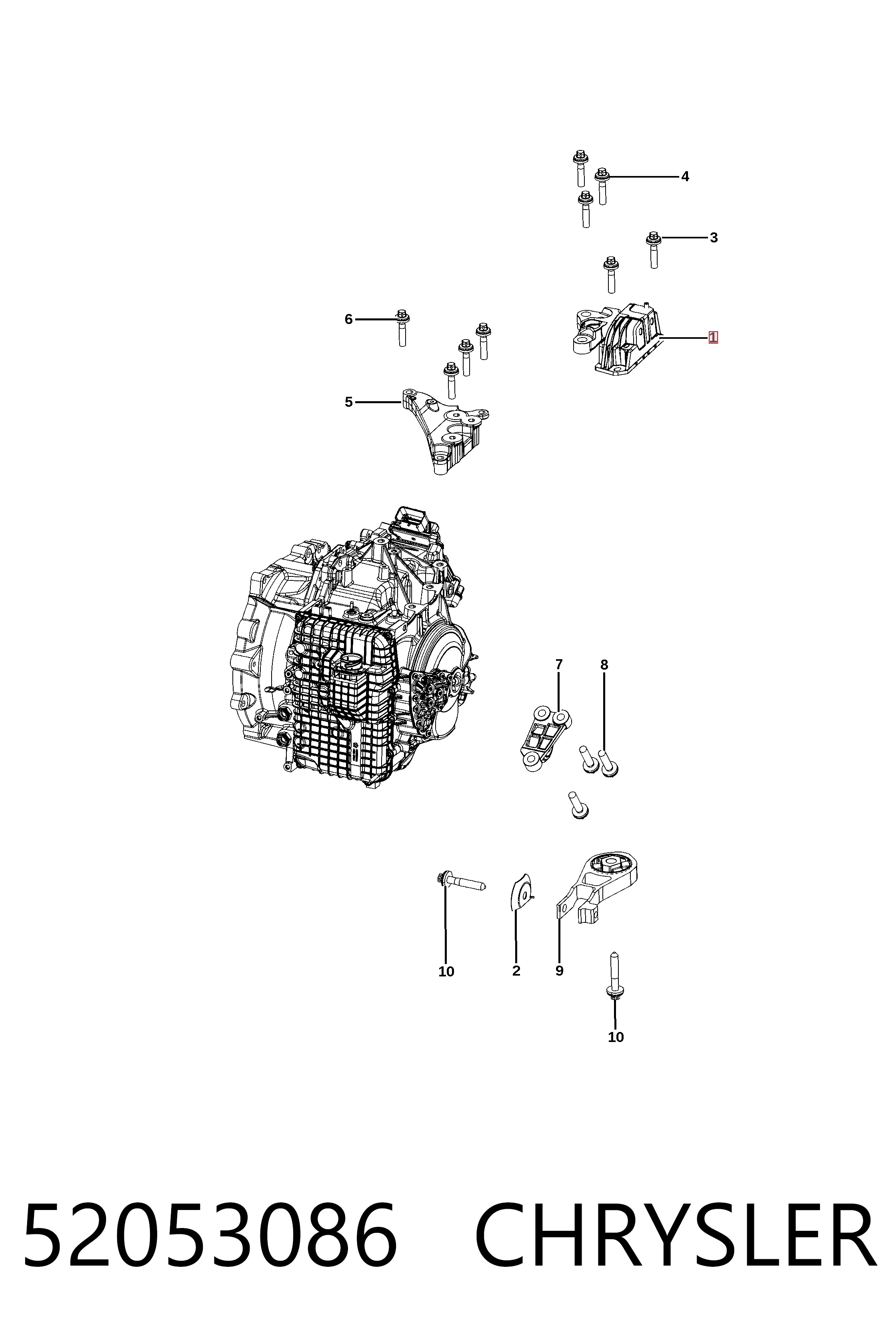 Soporte de transmisión (soporte de caja de cambios) 52053086 CHRYSLER