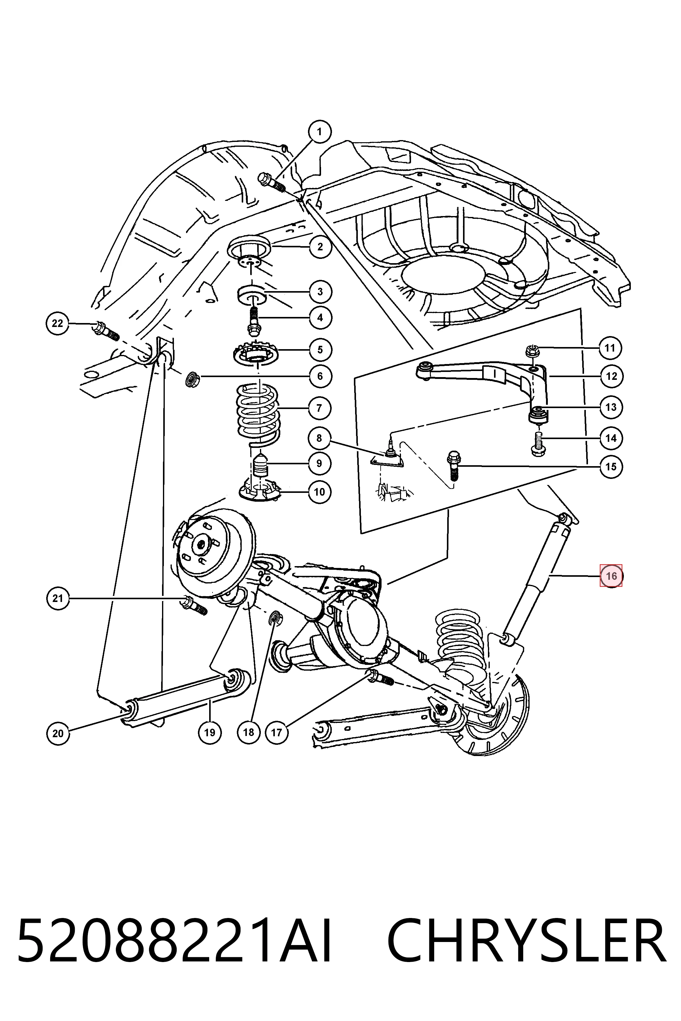 Amortiguador trasero 52088221AI CHRYSLER