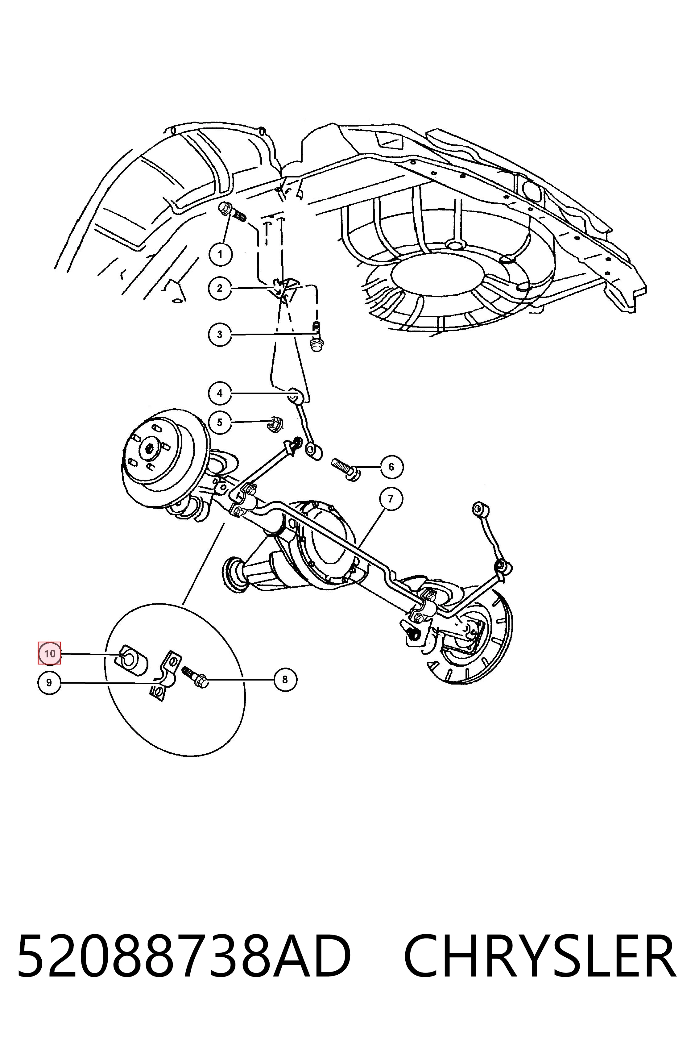 52088738AD Chrysler Buje de barra estabilizadora trasera
