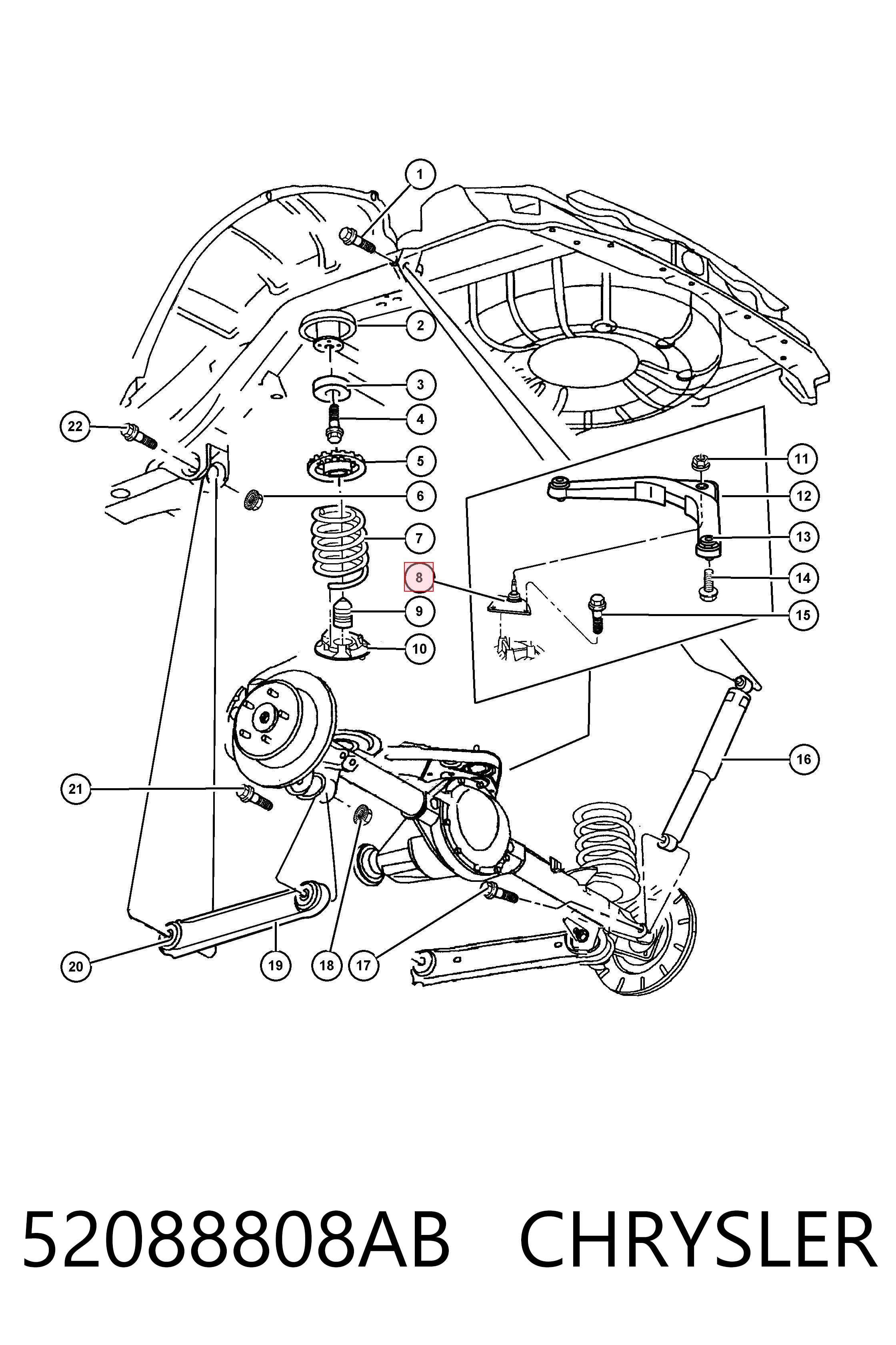 52088808AB Chrysler Rótula superior de suspensión trasera