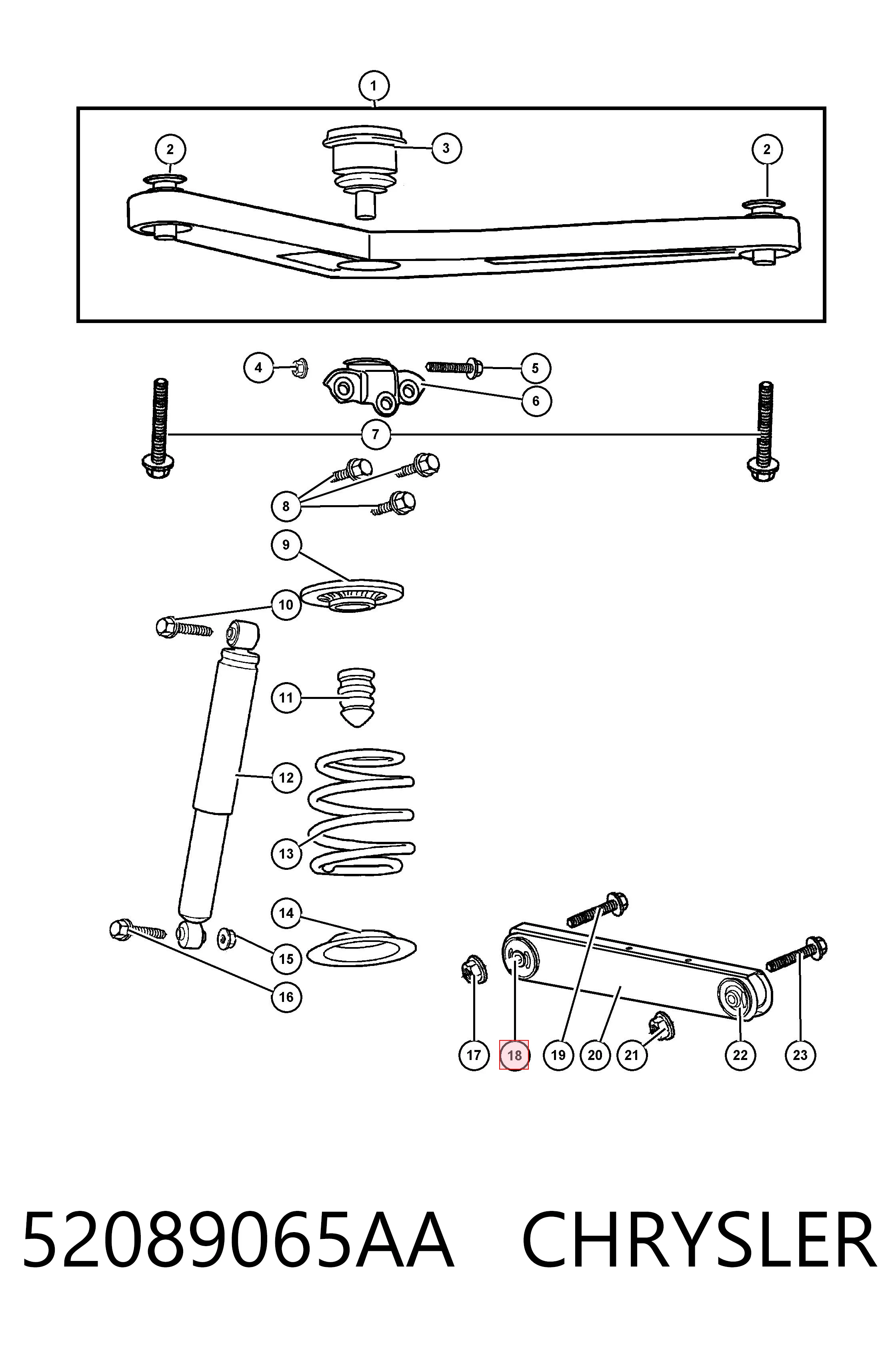 52089065AA Chrysler Buje del brazo inferior trasero