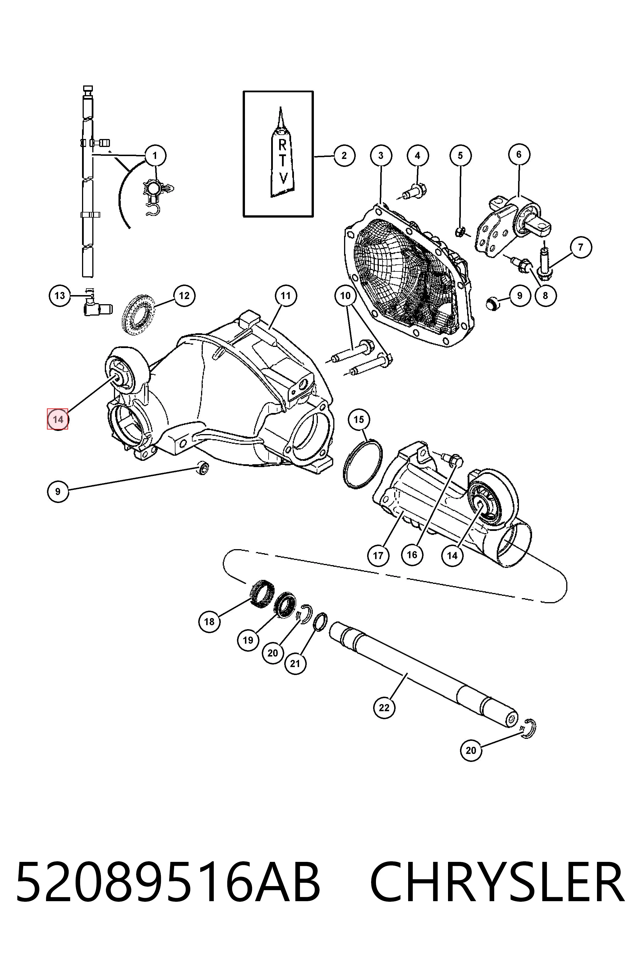 52089516AB Chrysler Silentblock del soporte del diferencial delantero trasero