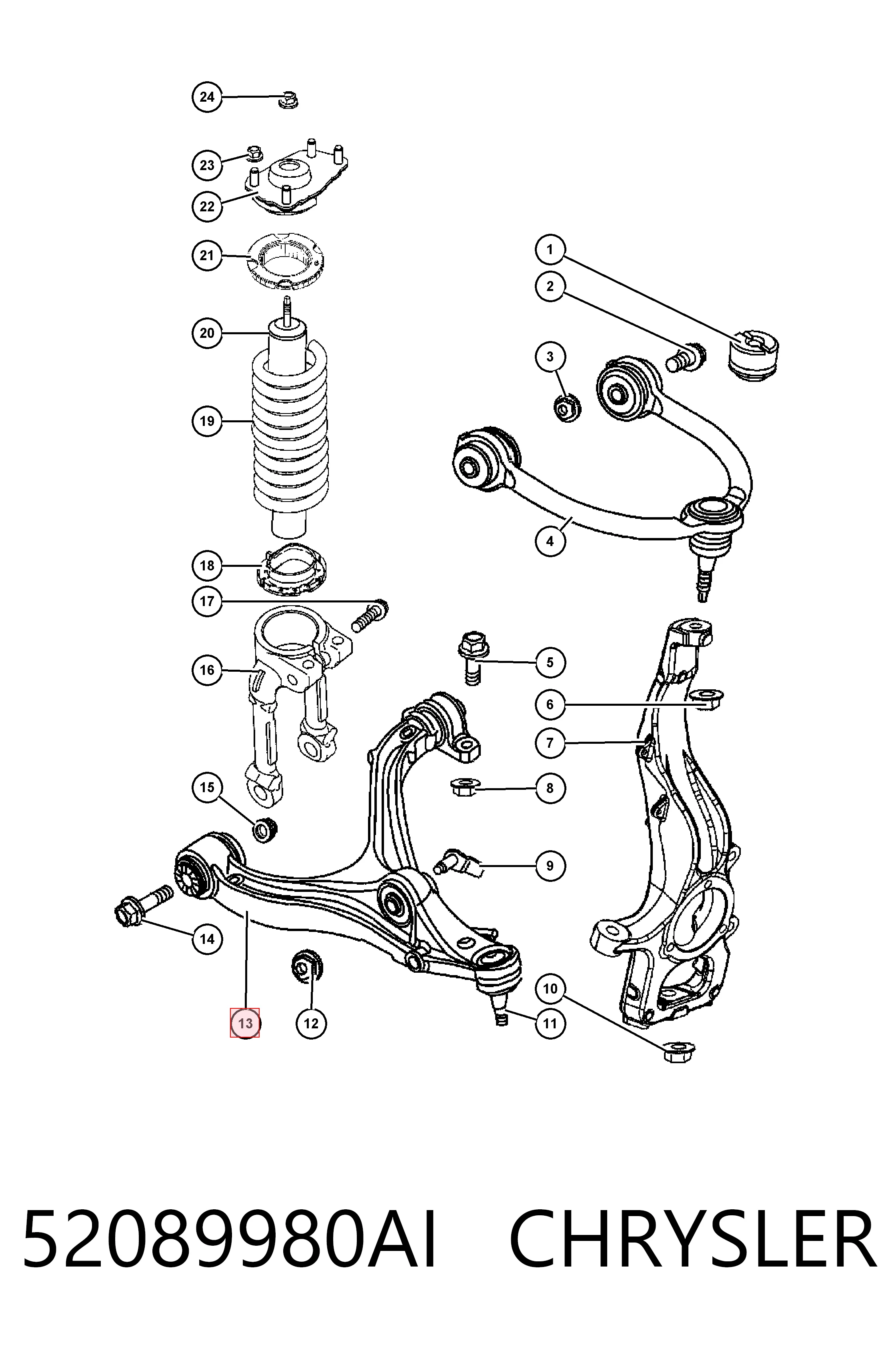Brazo inferior derecho de la suspensión delantera 52089980AI CHRYSLER