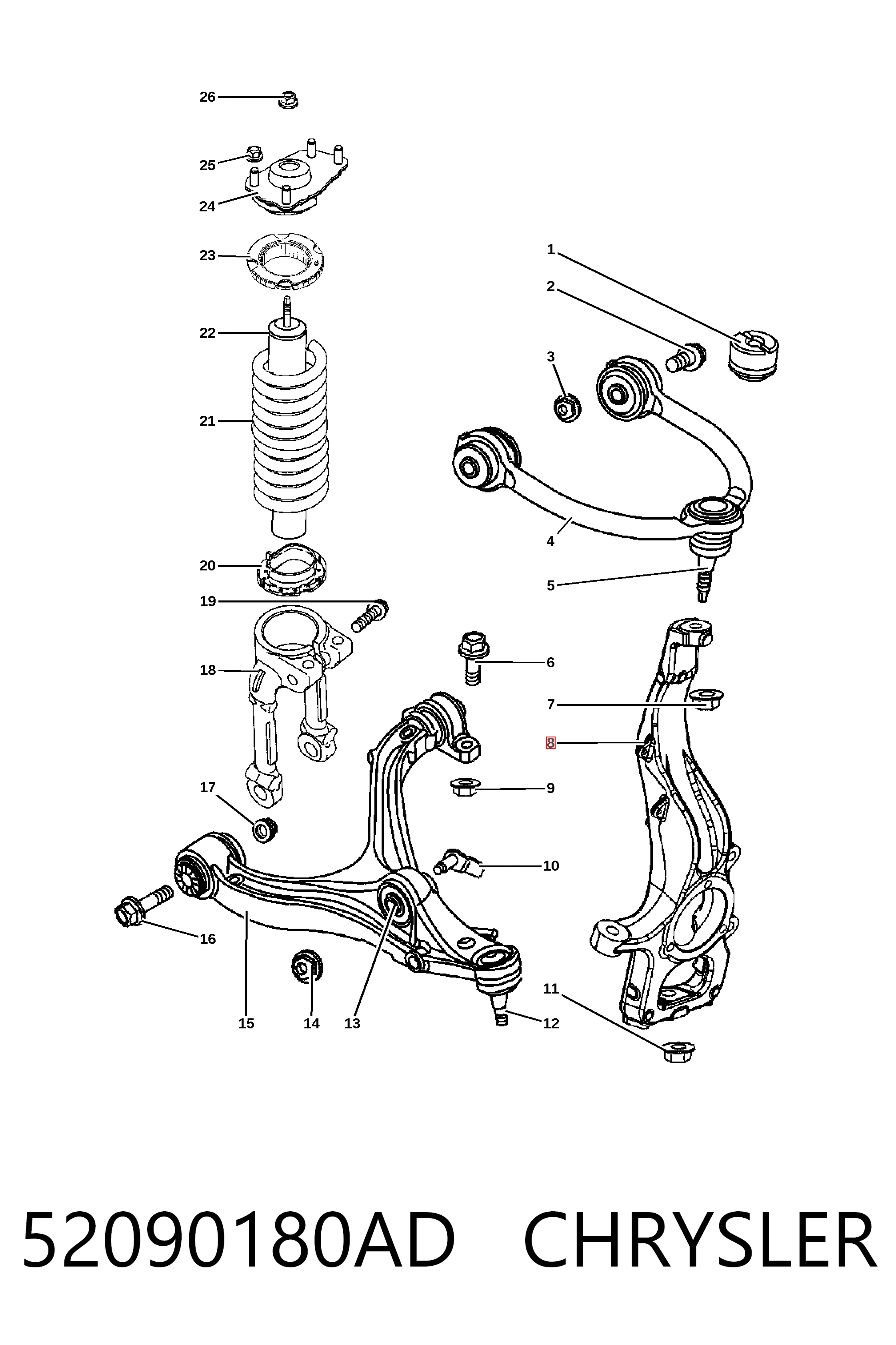 K52090180AD Fiat/Alfa/Lancia Mangueta delantera derecha
