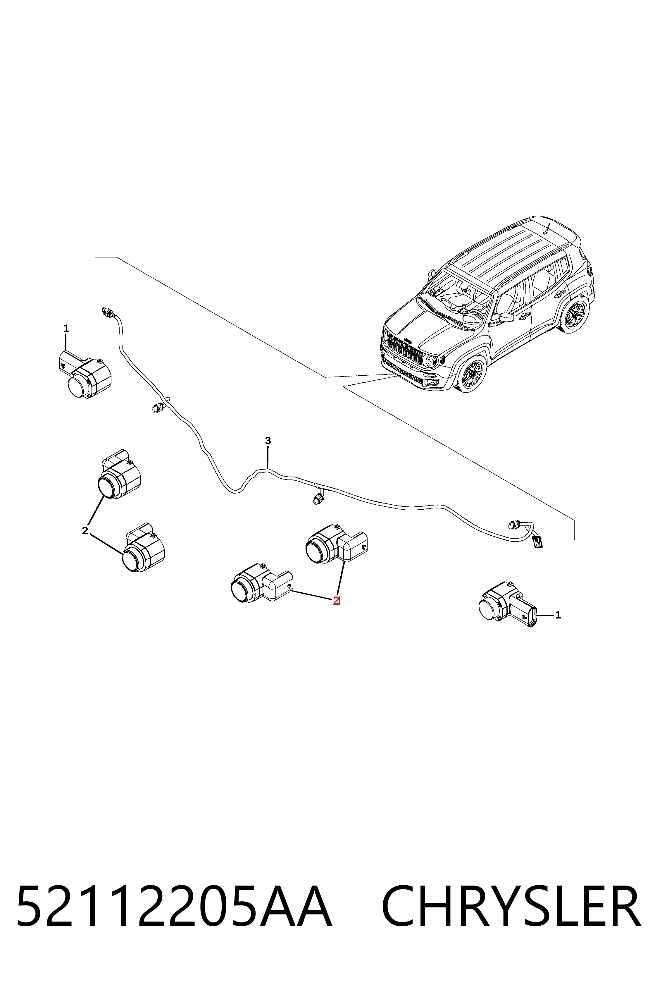 52112205AA Chrysler Sensor de estacionamiento delantero/trasero central
