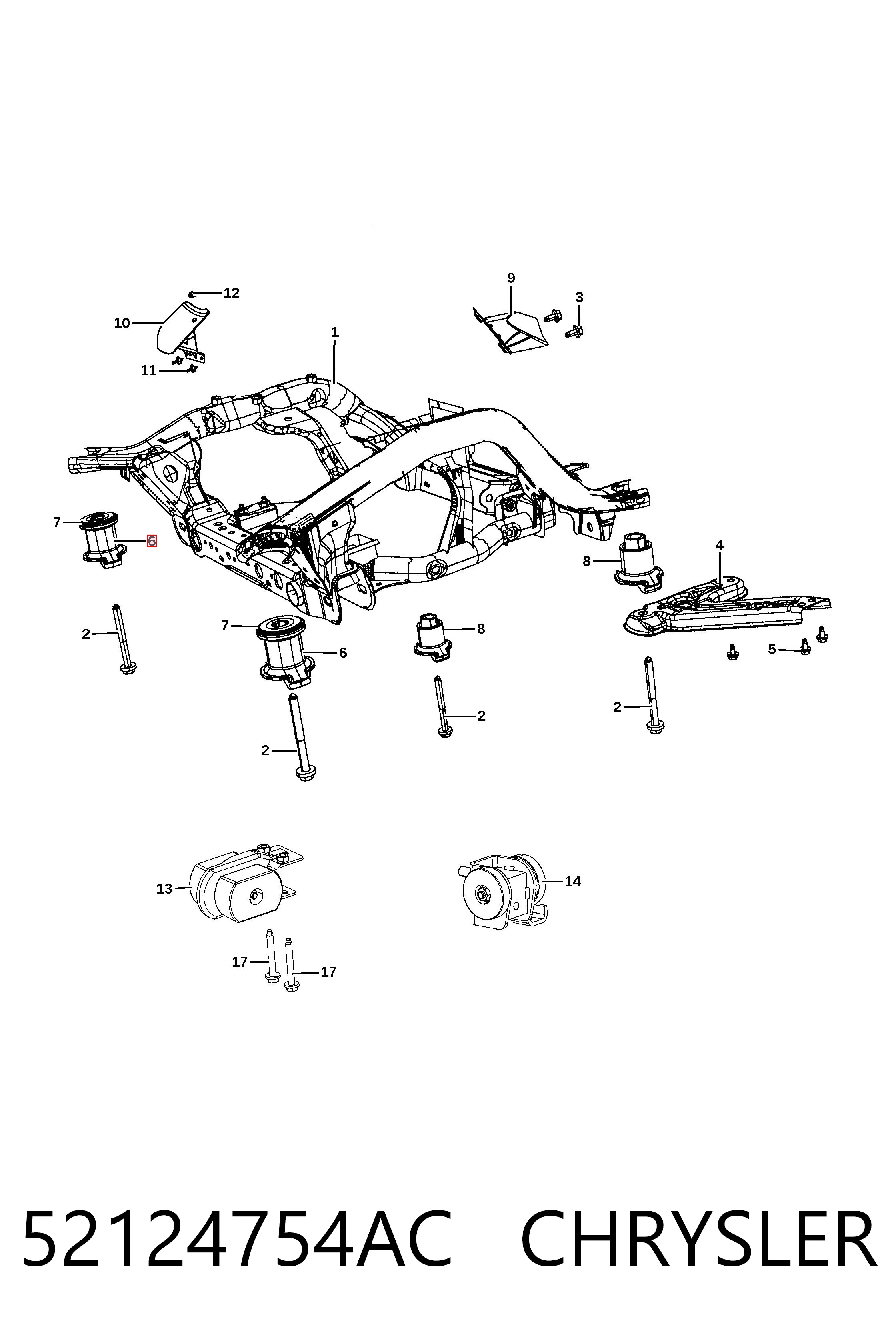 52124754AC Chrysler Buje silencioso del subchasis delantero