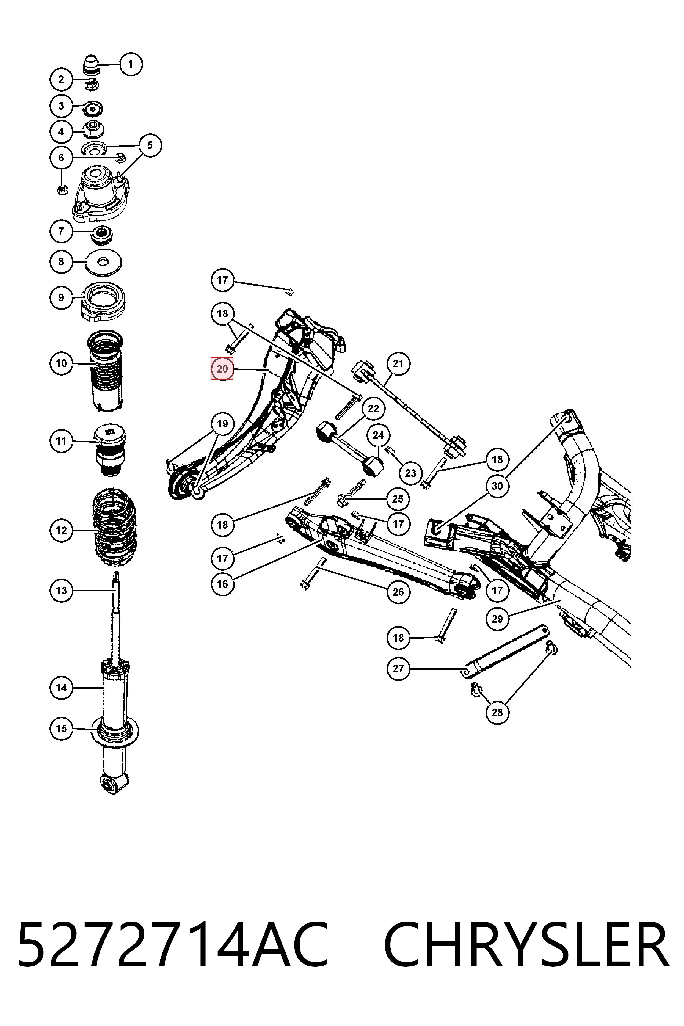 5272714AC Chrysler Mangueta trasera derecha (suspensión)