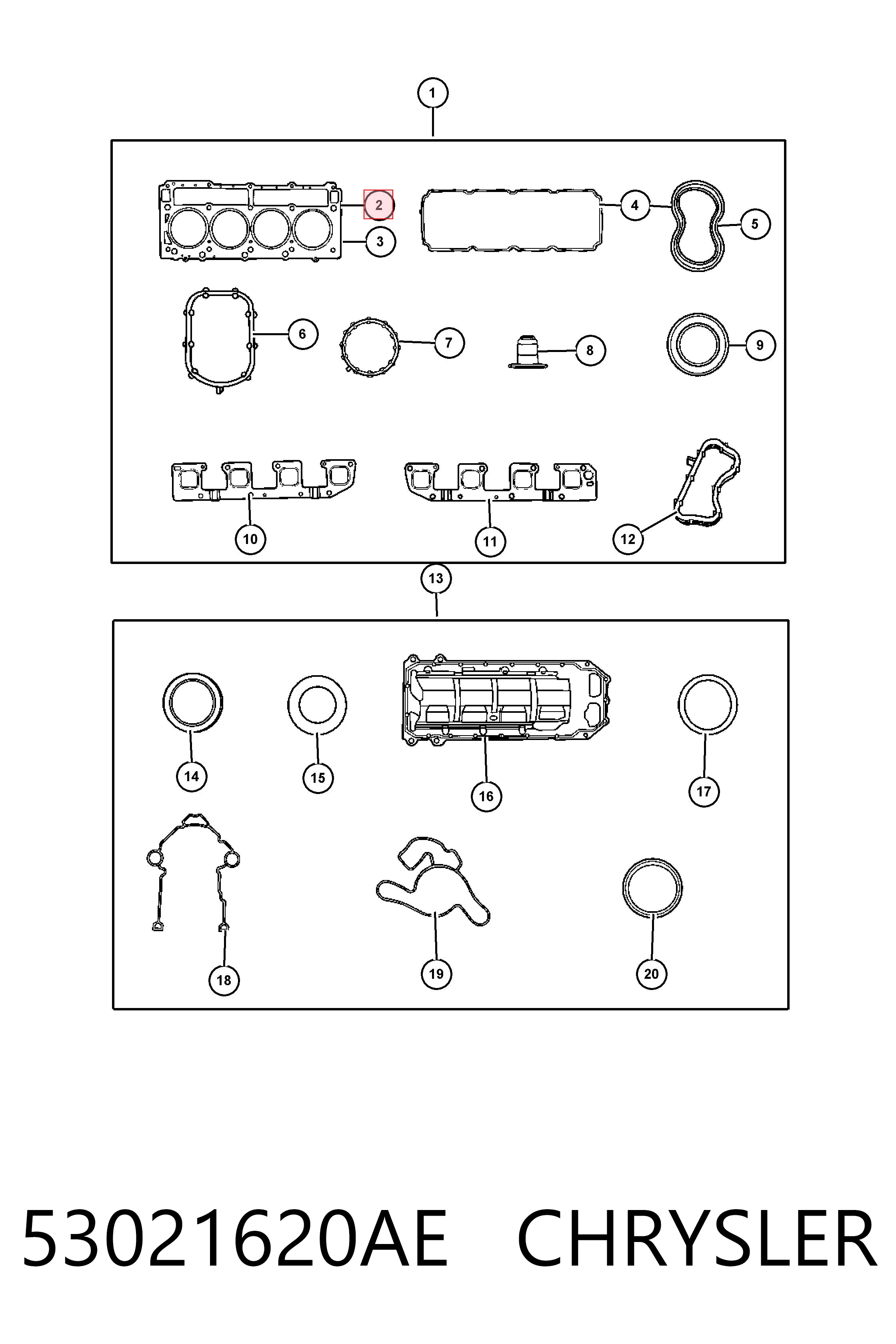 53021620AE Chrysler Empaque de culata derecha