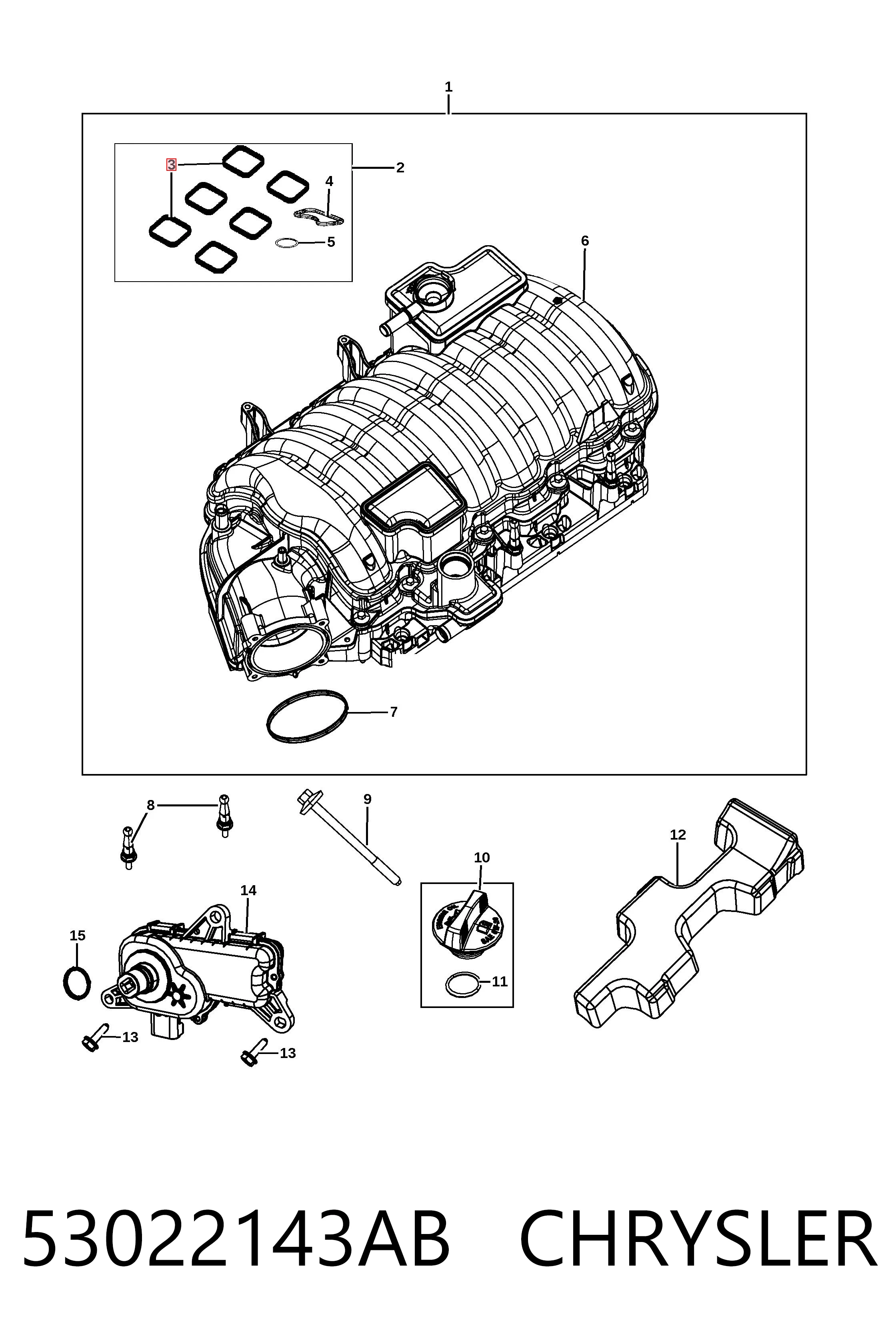 53022143AB Chrysler Juego de juntas, colector de admisión