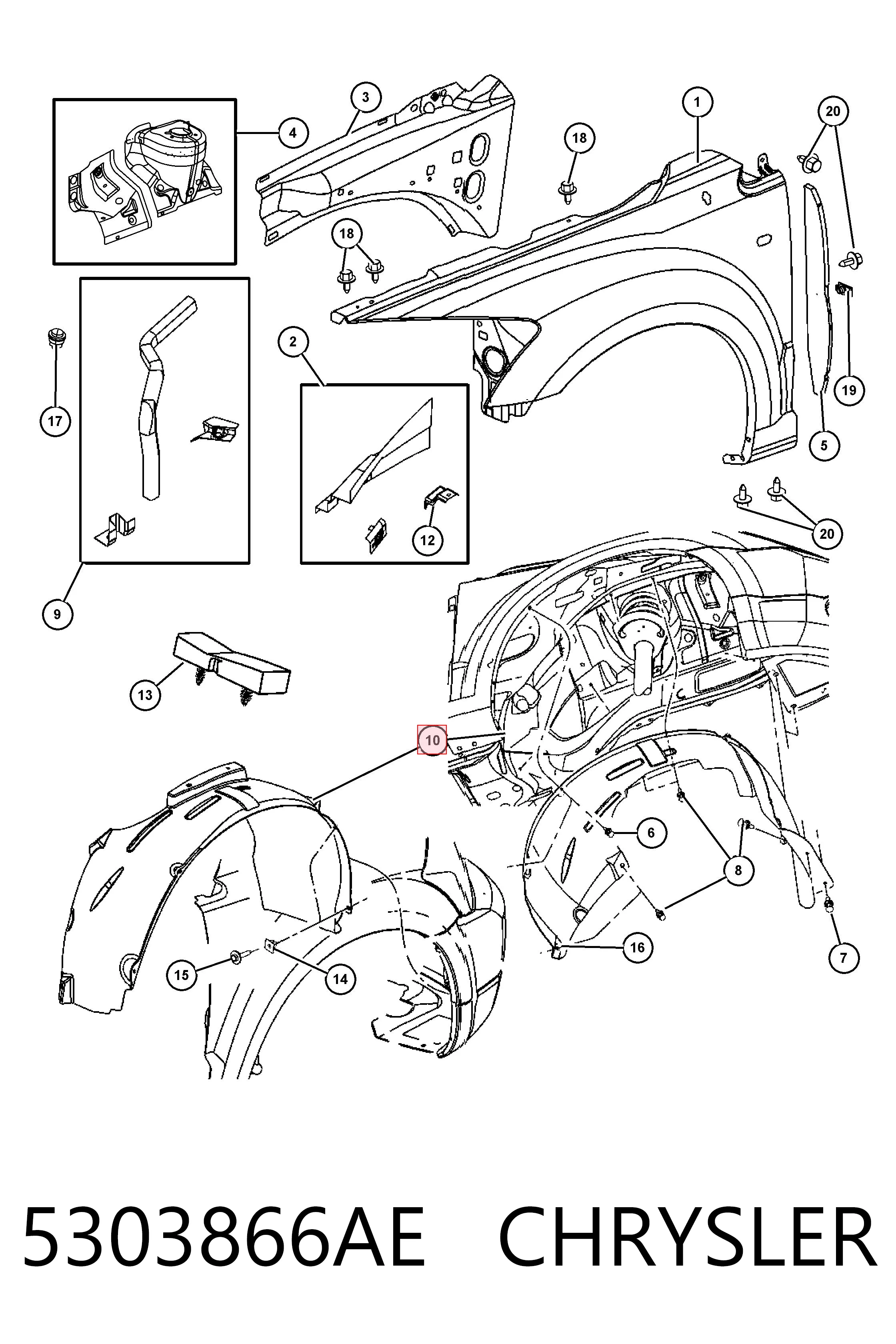 5303866AE Chrysler Paso rueda delantero derecho