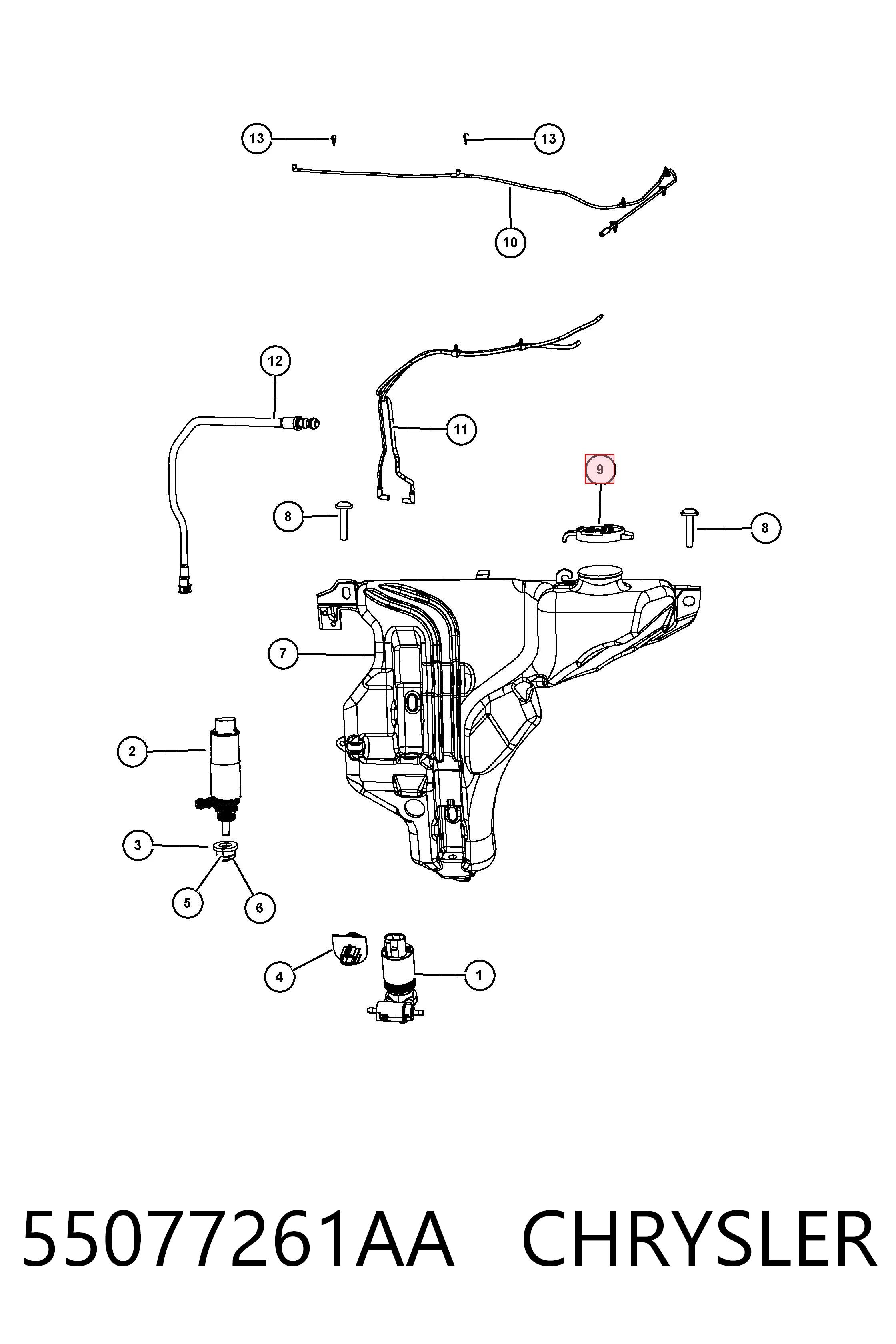 55077261AA Chrysler Botella limpiaparabrisas