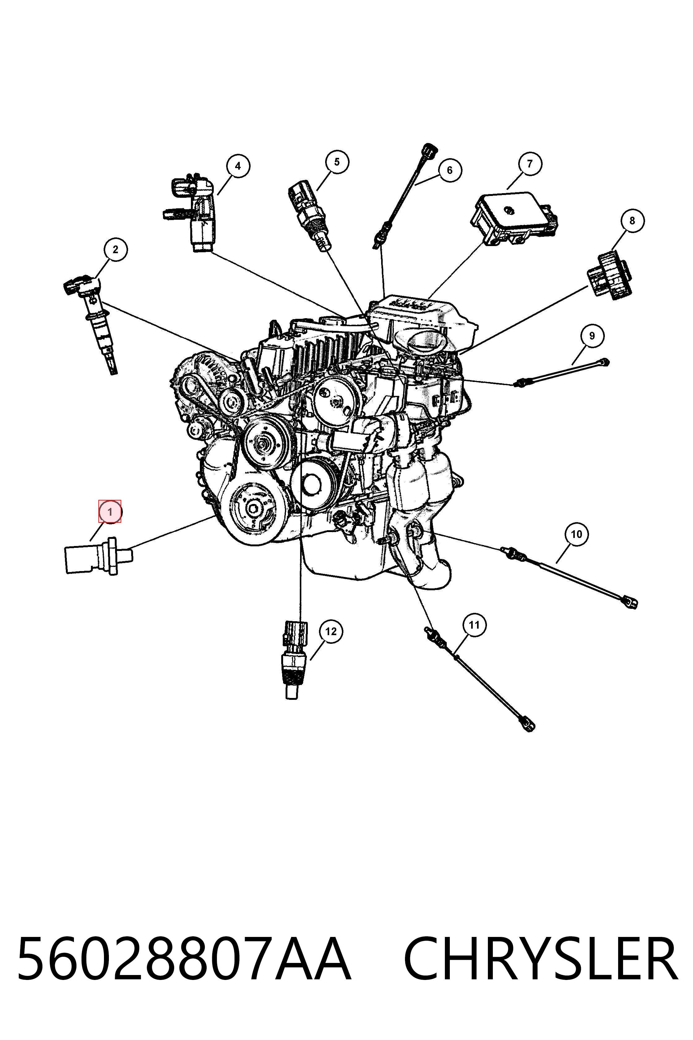 56028807AA Chrysler Indicador de presión del aceite