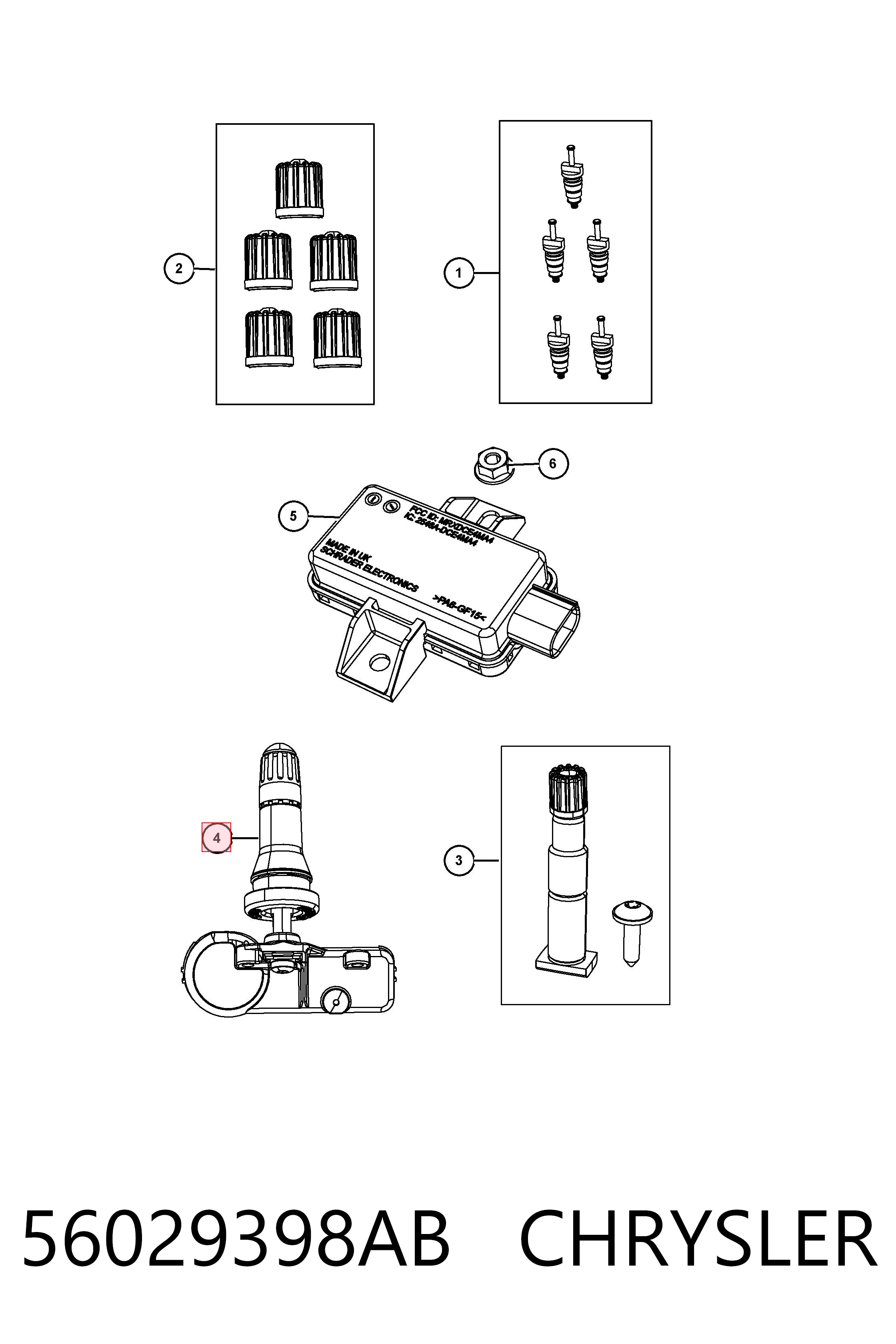 56029398AB Chrysler Sensor de presión de neumáticos (TPMS)