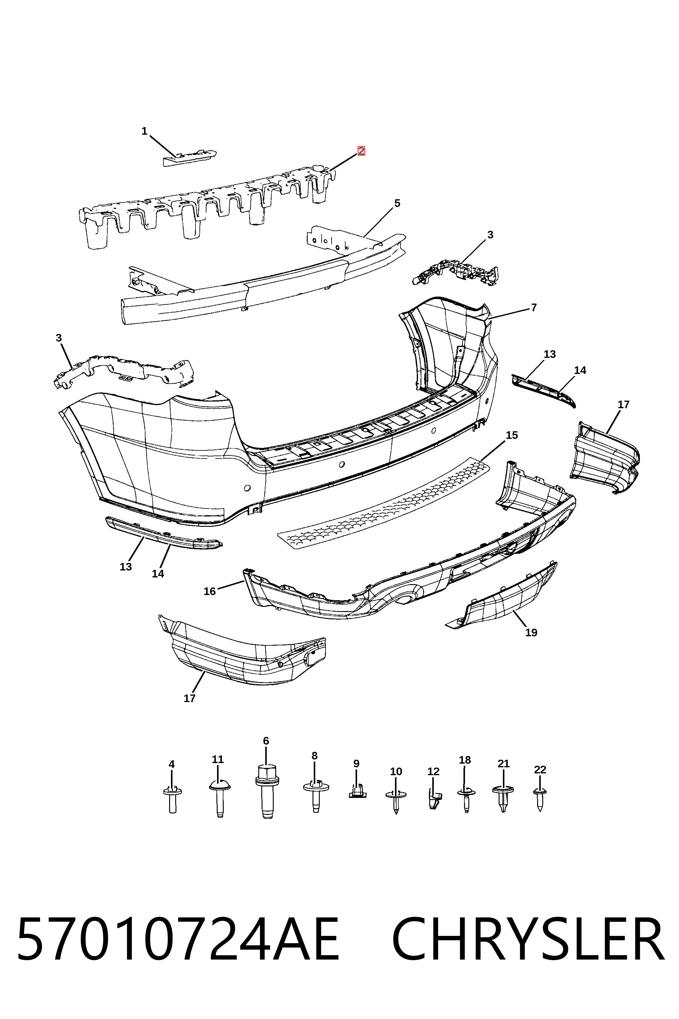 57010724AE Chrysler Relleno de parachoques trasero