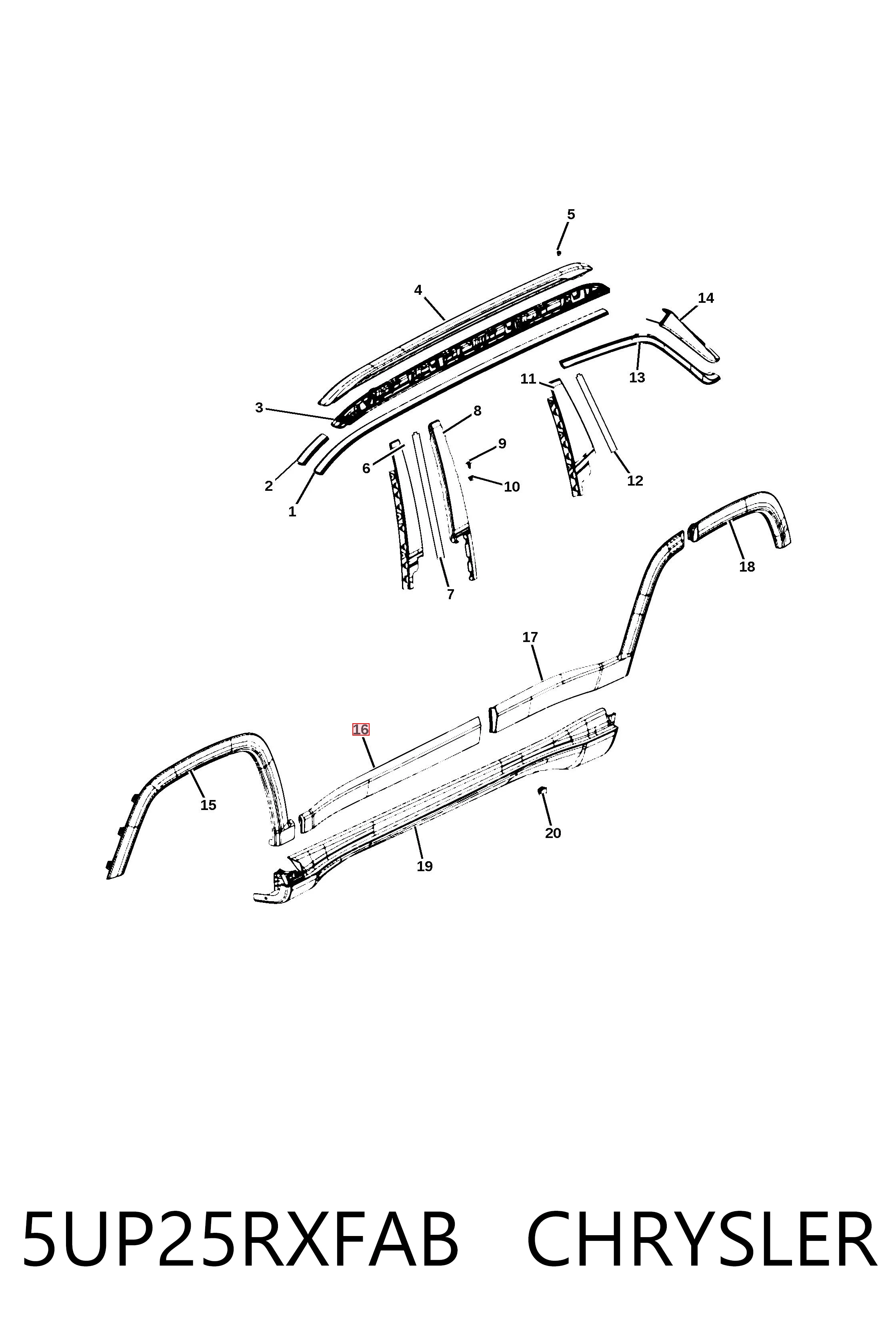 Moldura inferior de puerta delantera izquierda 5UP25RXFAB CHRYSLER