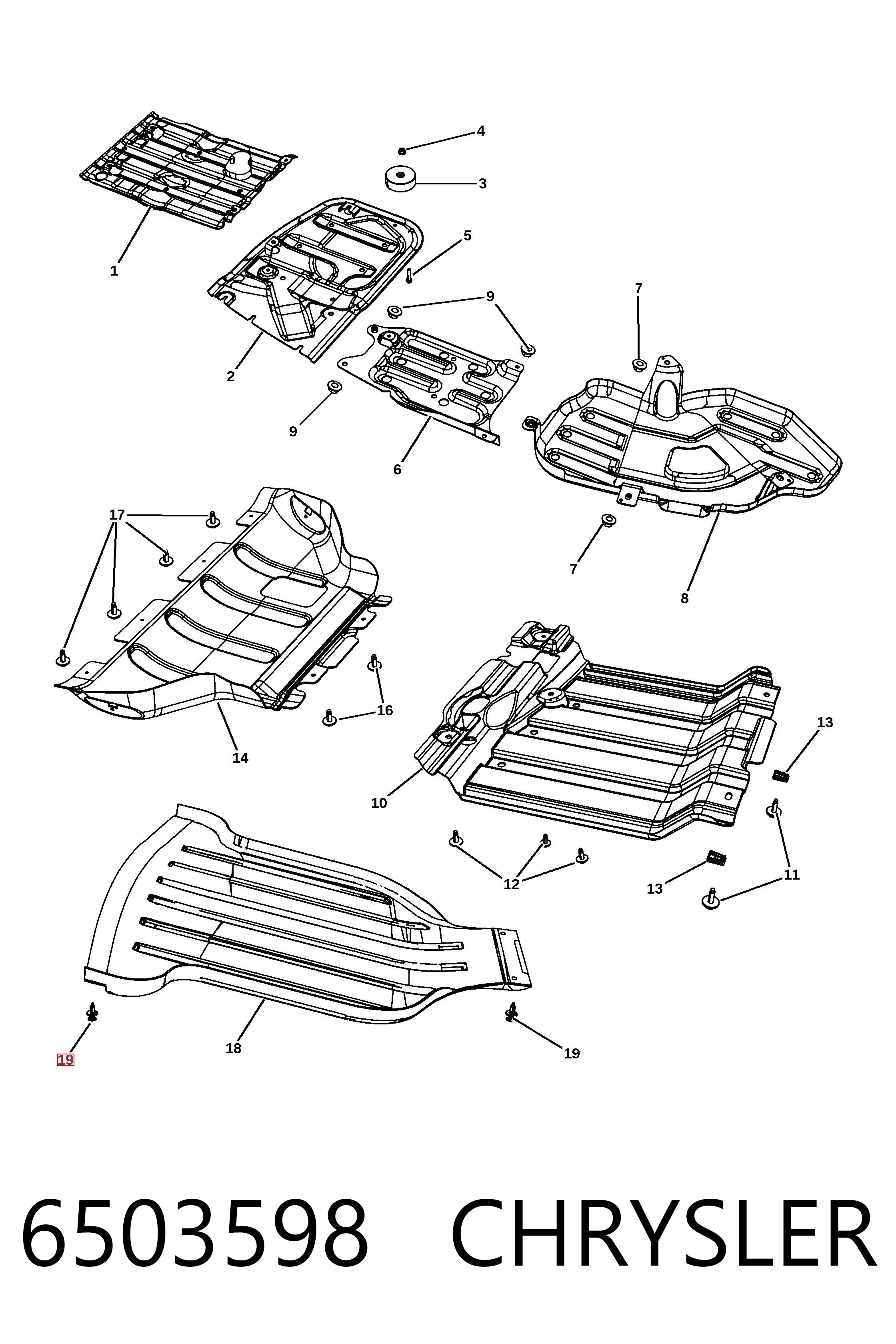 6503598 Chrysler Clip de fijación de la rejilla del radiador al panel