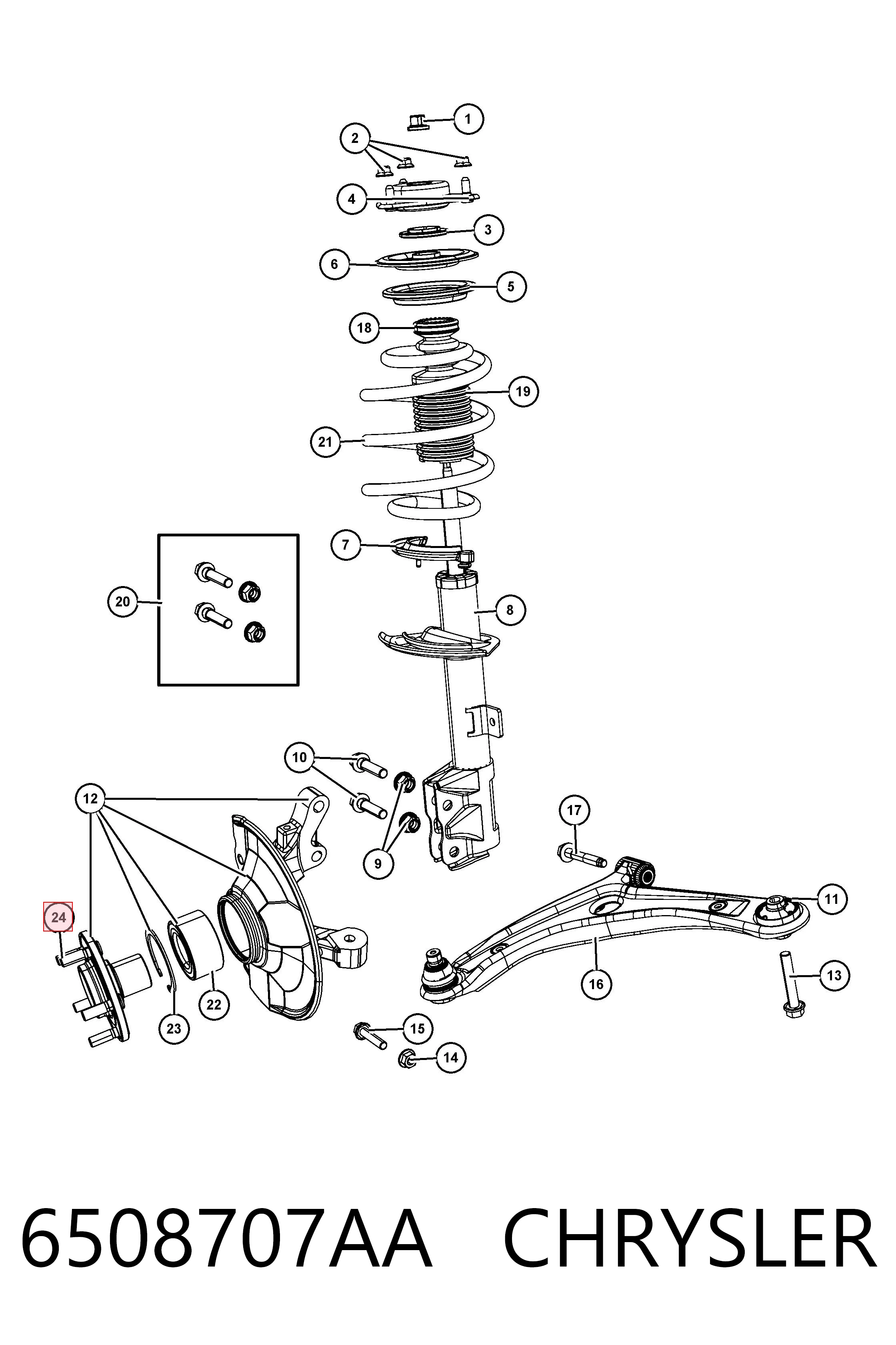 6508707AA Chrysler Espárrago de rueda trasero/delantero