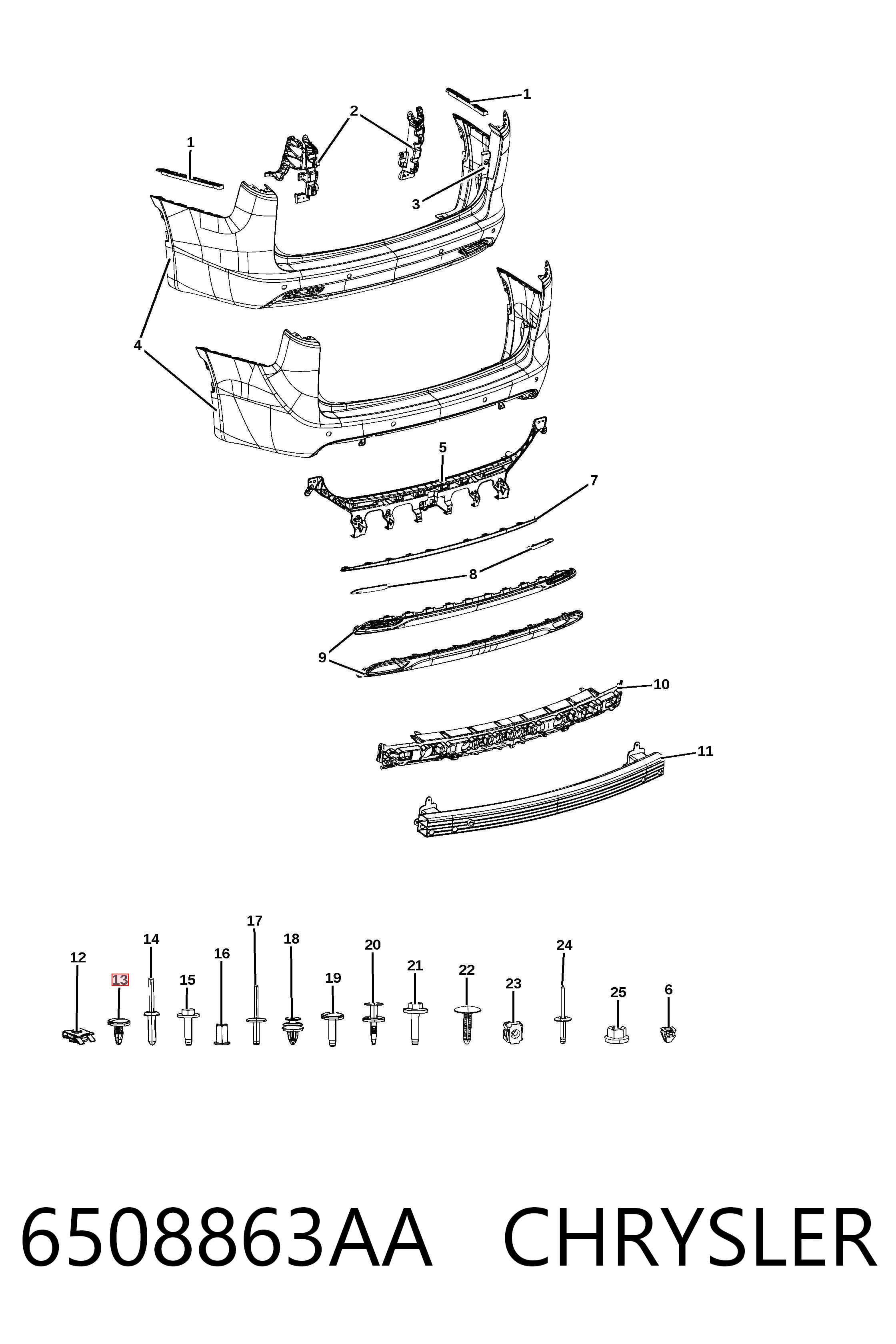 6508863AA Chrysler Clips de montaje parachoques delantero