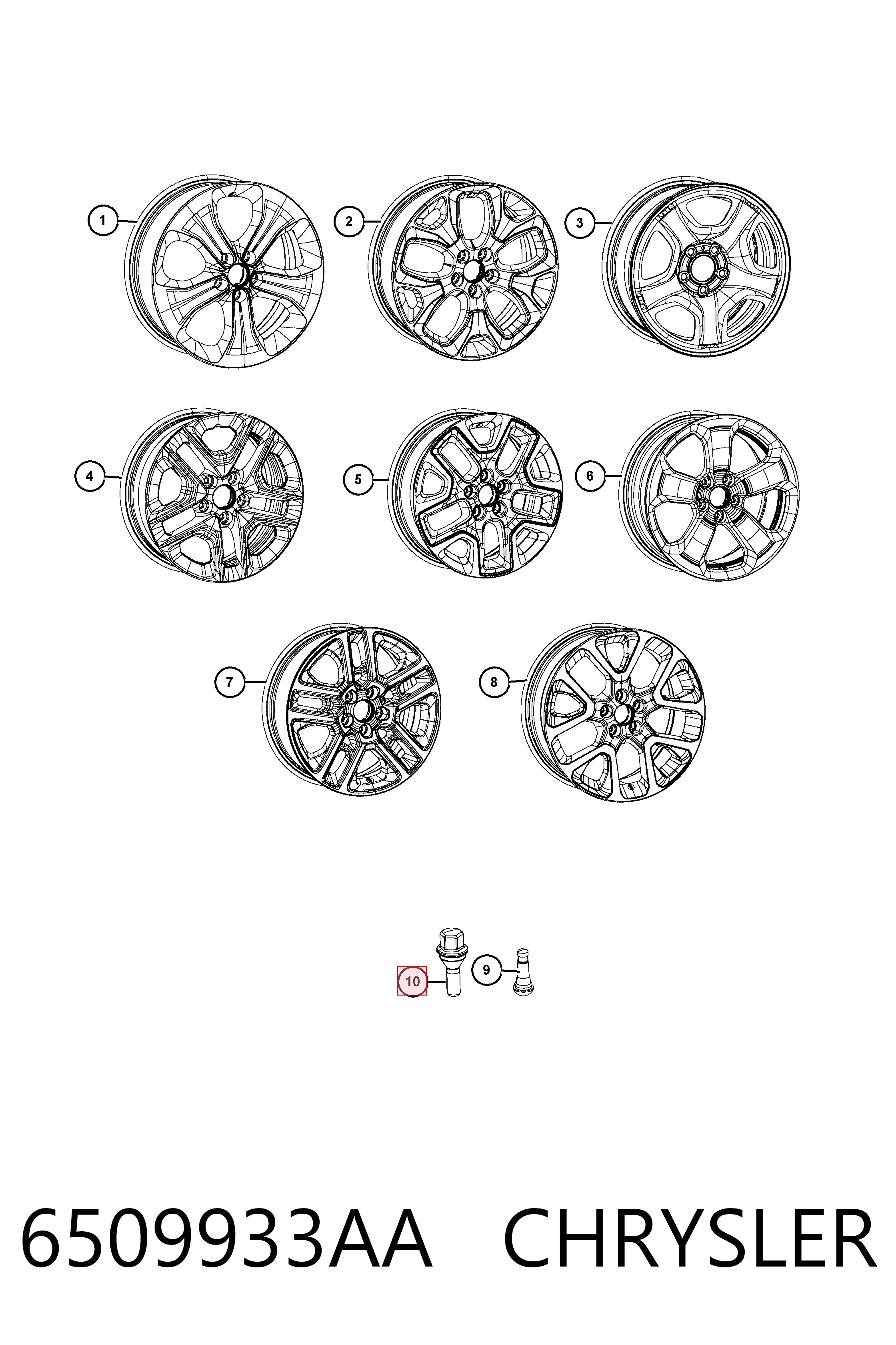 6509933AA Chrysler Tornillos para llantas