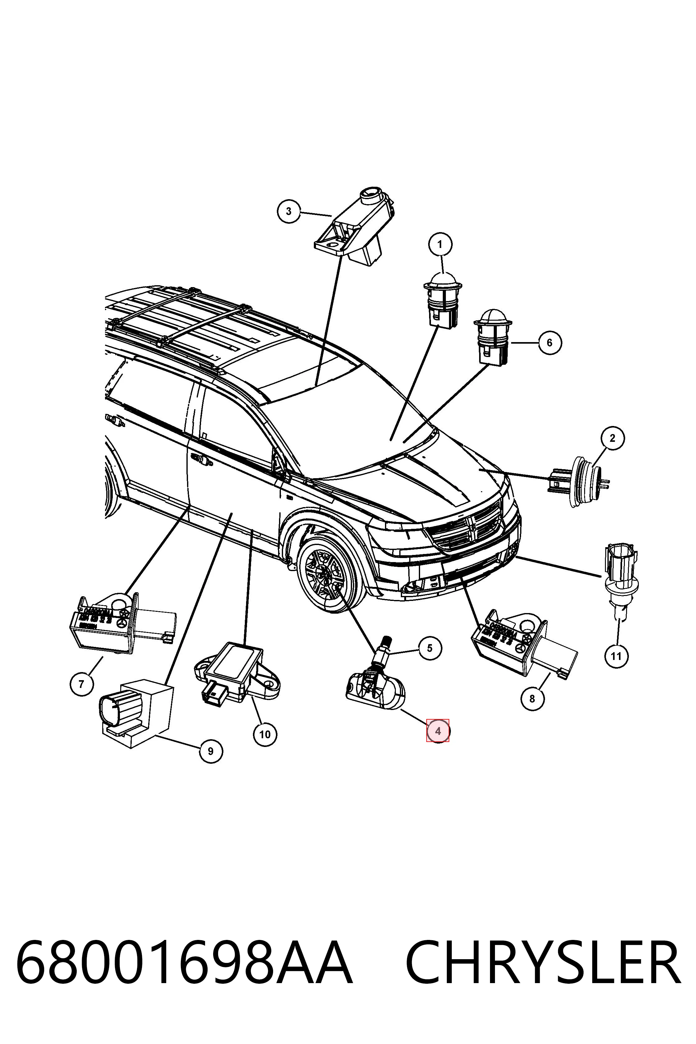 68001698AA Chrysler Sensor de presión de neumáticos (TPMS)