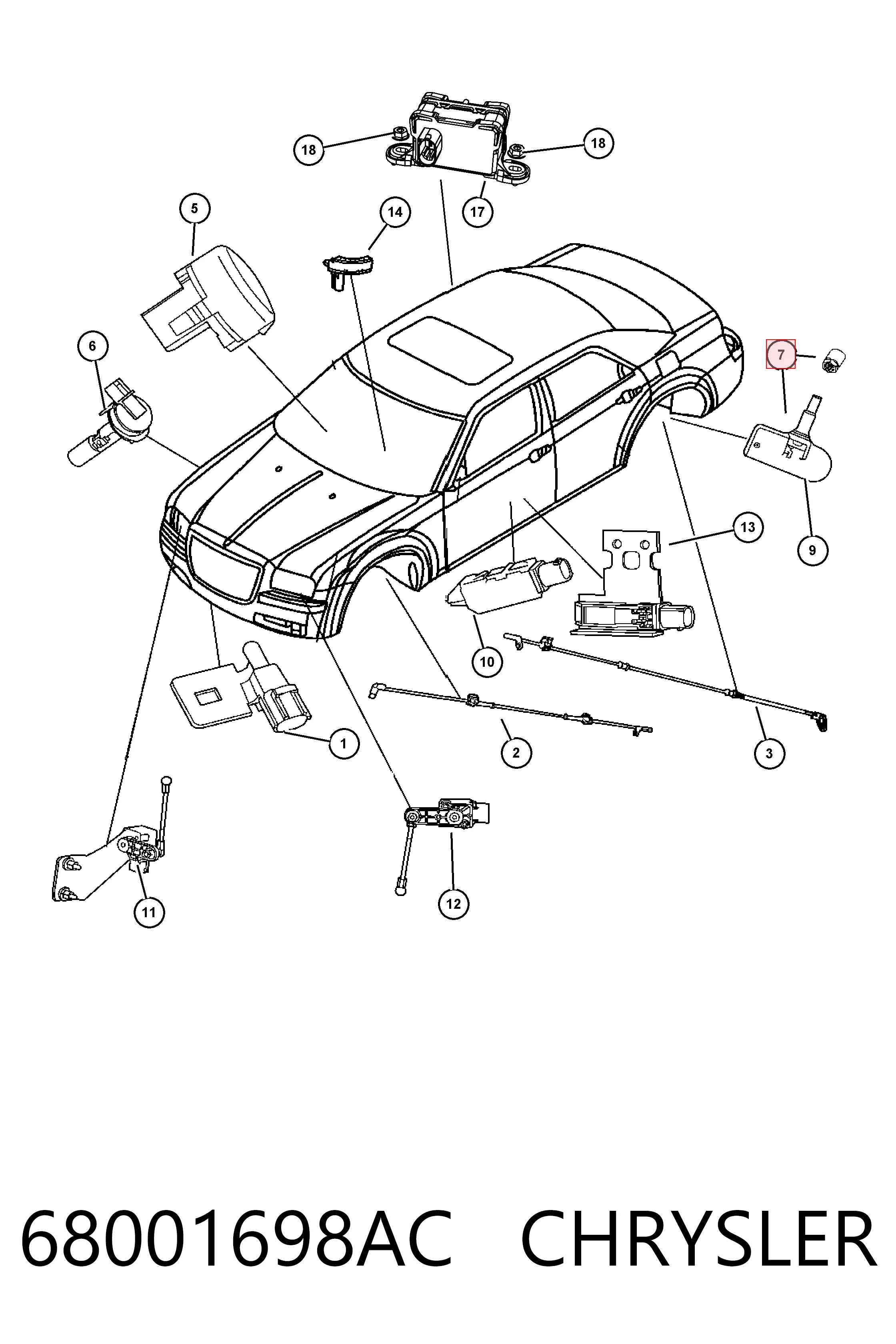 68001698AC Chrysler Sensor de presión de neumáticos (TPMS)