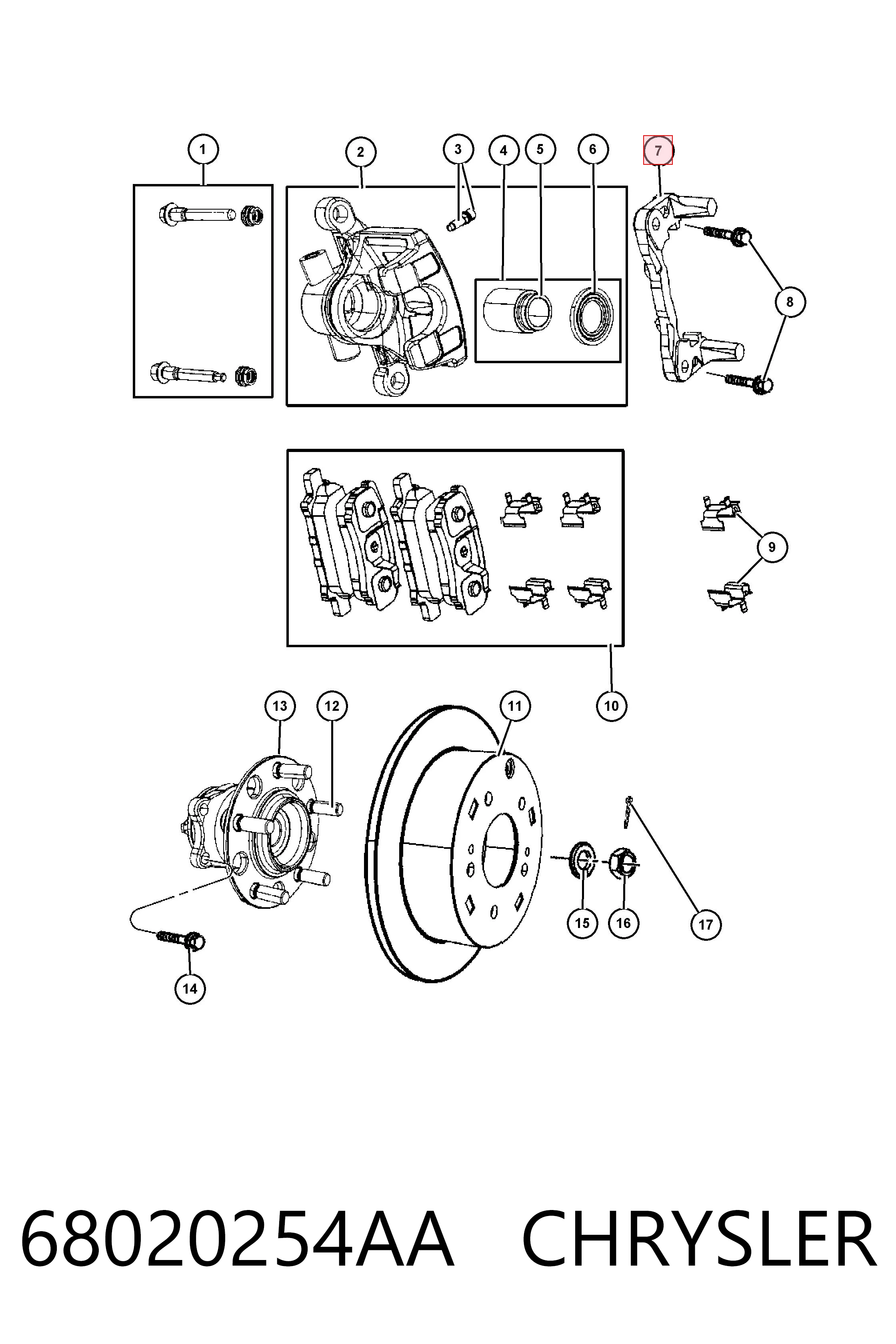 68020254AA Chrysler Soporte de la pinza de freno trasera